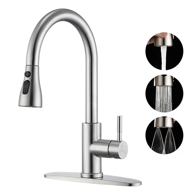 Pull-out 3 Modes Kitchen Faucet Brushed Silver