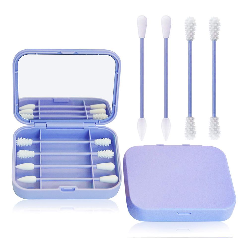 4pcs/Box Reusable Cotton Swab Ear Cleaning Cosmetic Silicone Buds Swabs Sticks With Makeup Mirror