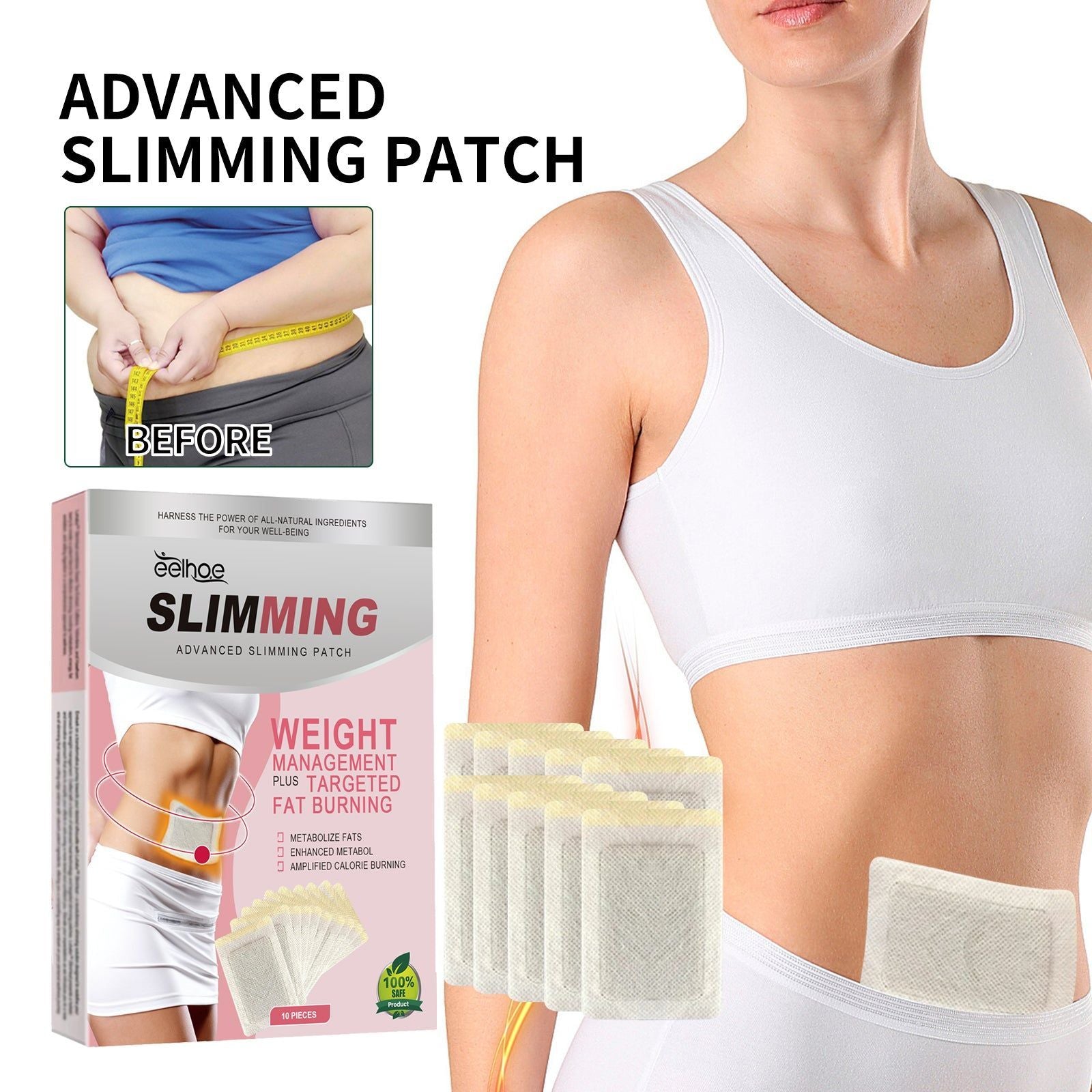 Compact Body Slimming Patch, Get Into Shape Fast, Burn Fat, Reduce Appetite ,10pcs