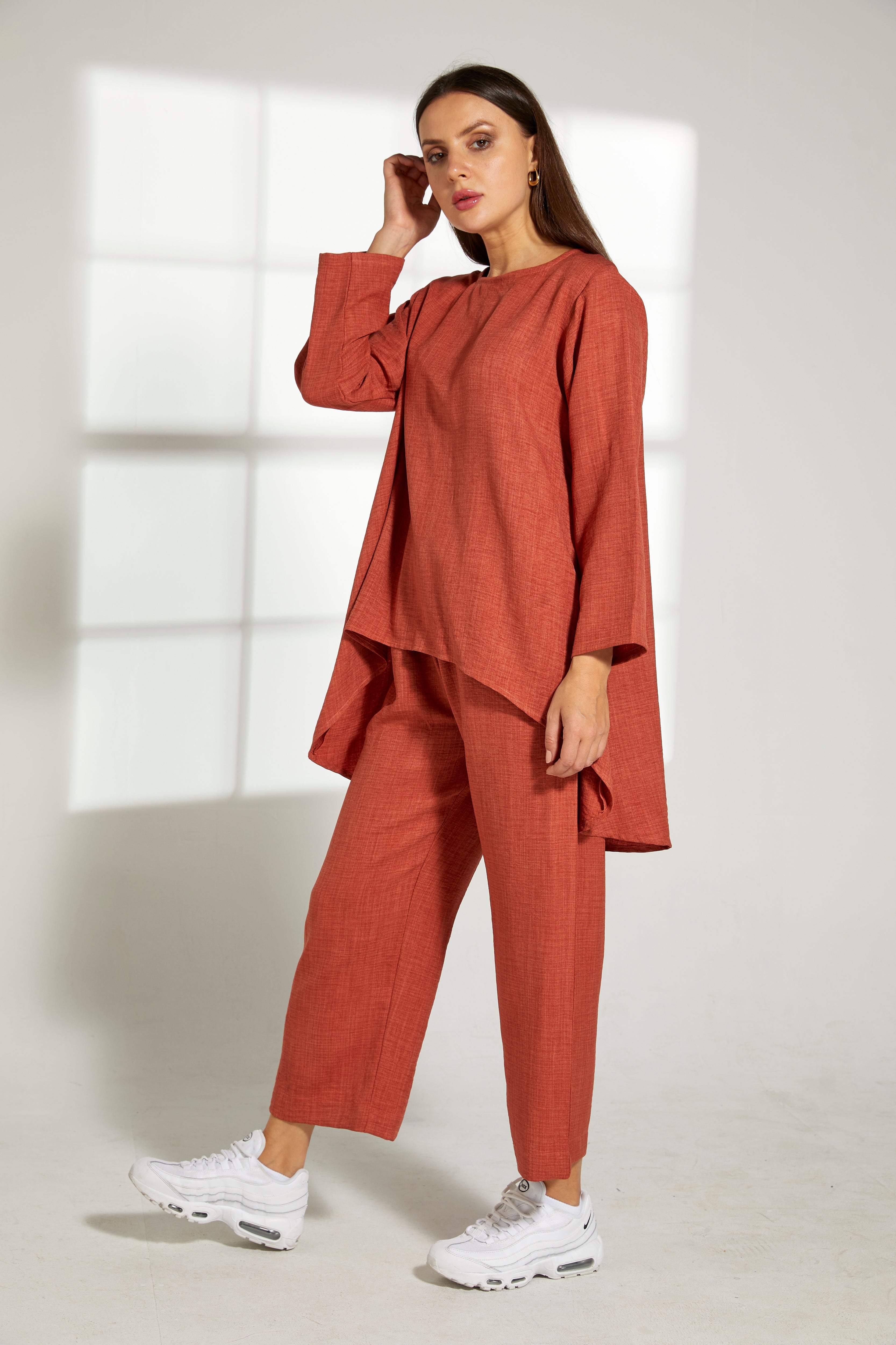MOiSTREET Orange CEY Mélange Fabric Top And Pants Set