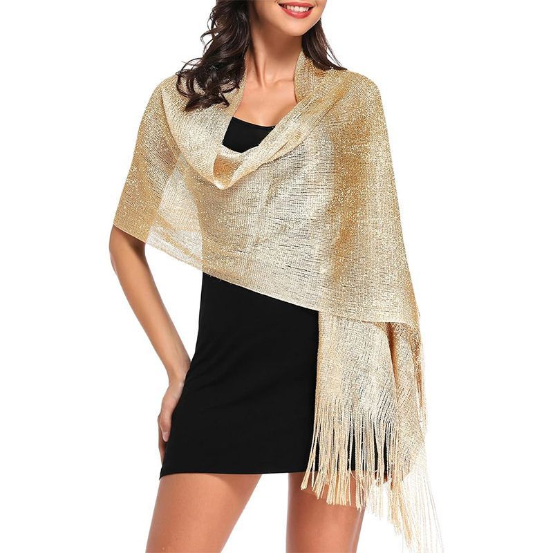 Gold Metallic Shawl Wrap for Women Evening Dress & Wedding