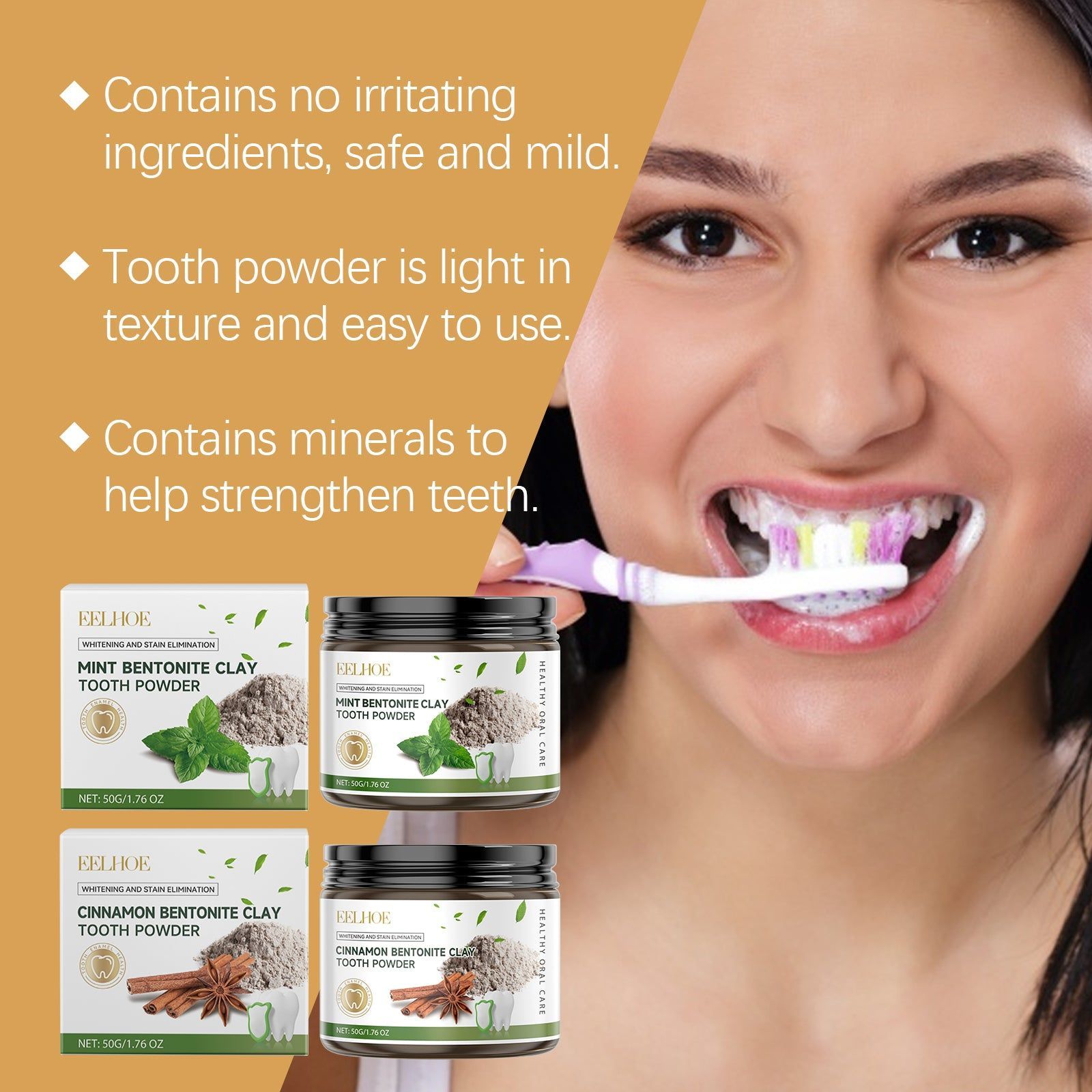 Cinnamon Volcanic Ash Teeth Powder, Natural Teeth Cleaning, Fresh Breath, Whitening Smile ,50g
