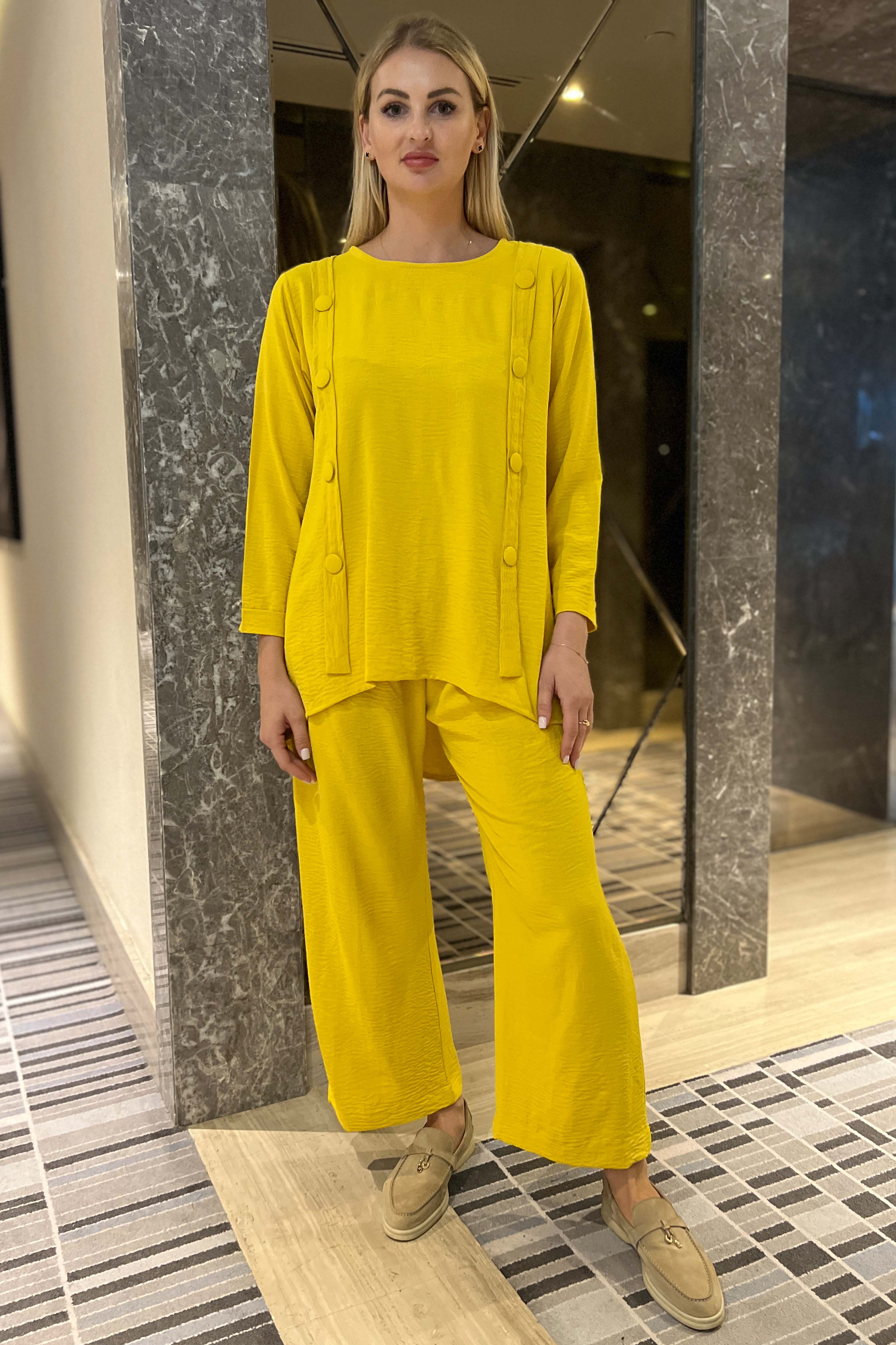 MOiSTREET Yellow CEY Fabric Top And Pants Set