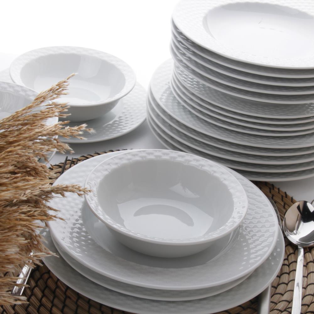 Kutahya Porselen Polo White Dinner Set, Porcelain Tableware Set, 24-Piece