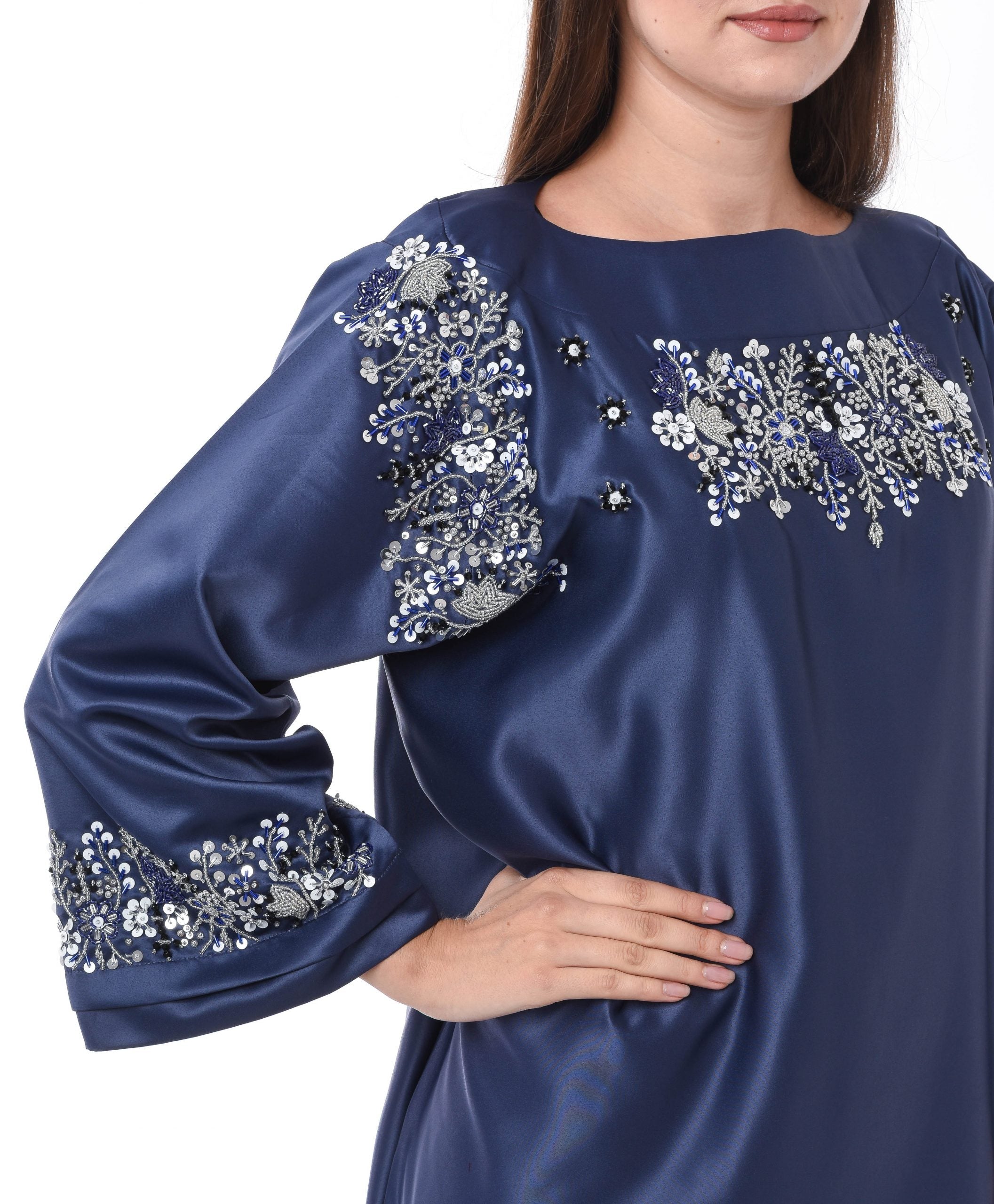 MOiSTREET Navy Kaftan with Decorative Hand Embroidery