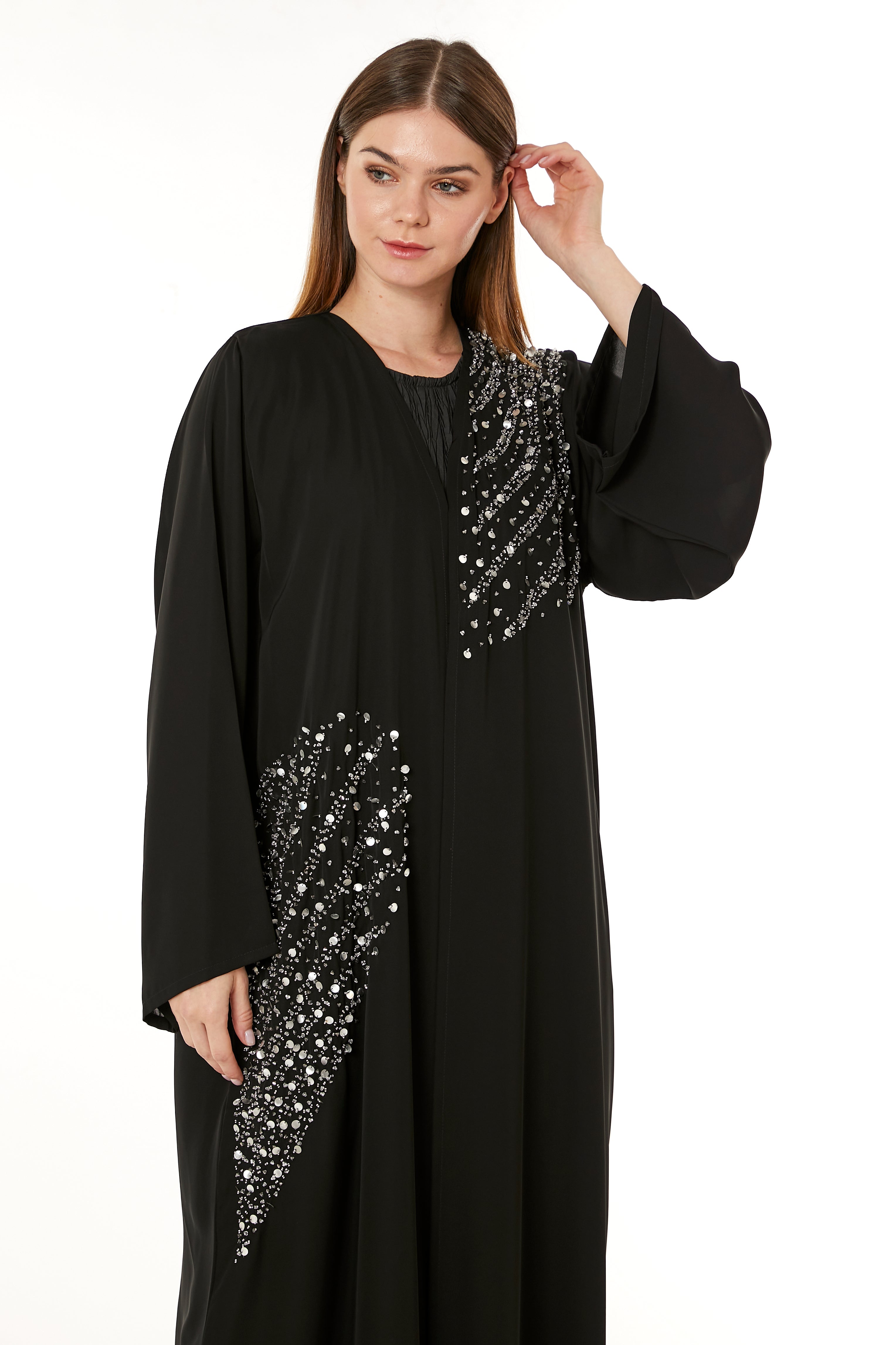 MOiSTREET Black Korean Nida Hand Embellished Abaya