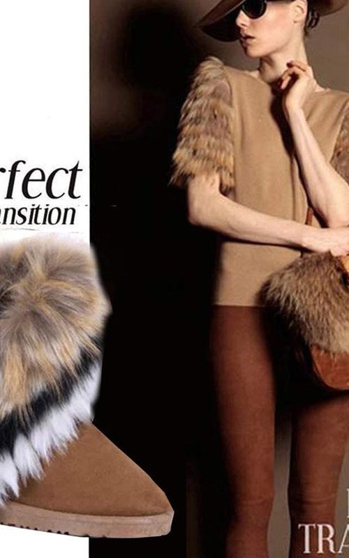 Winter Snow Boots Women Ankle Slip On Boots Faux Fox Rabbit Fur Suede Flat Shoes