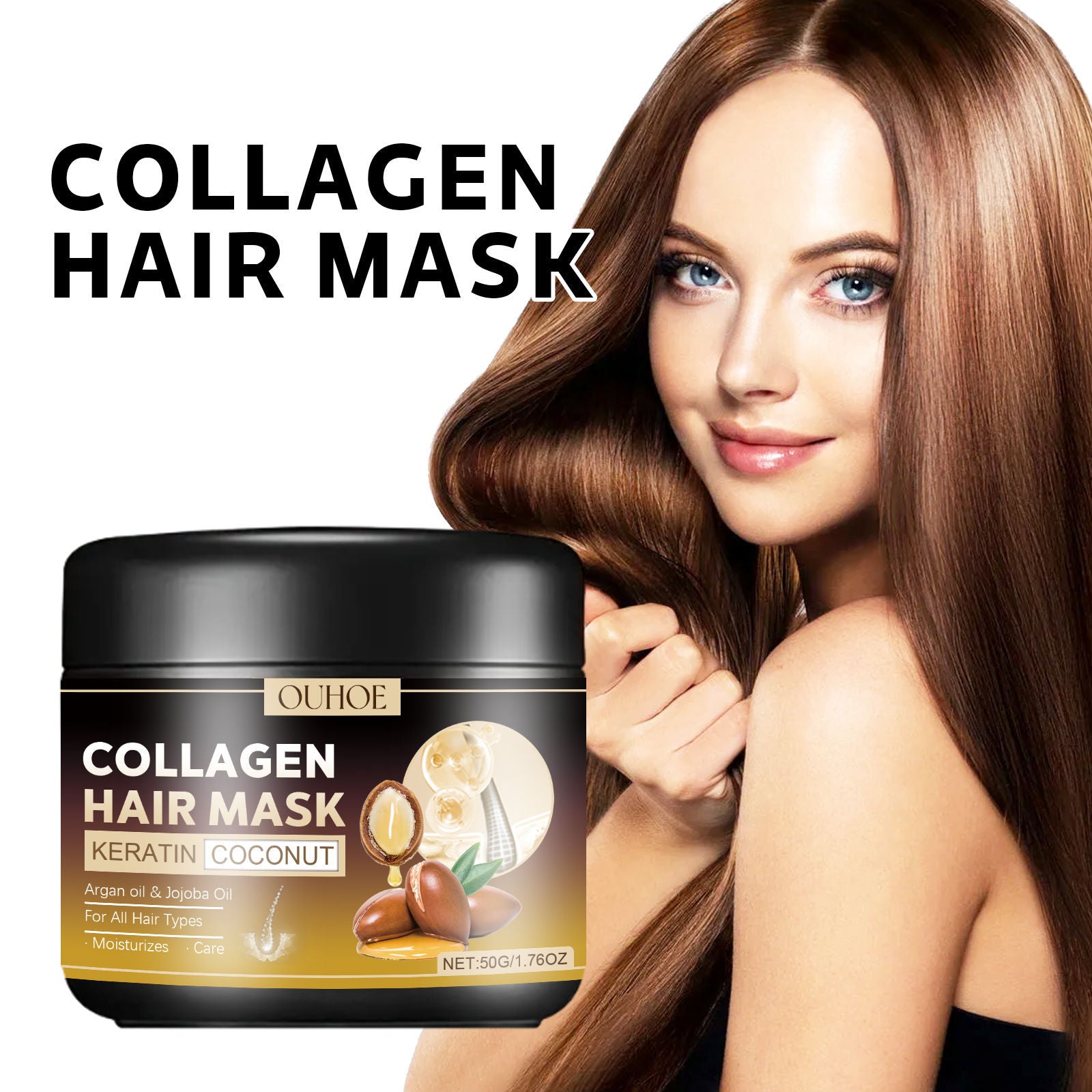 Collagen Hair Mask for Smooth Hair, Deep Moisturizing, Repair Dry Frizzy Hair ,50g