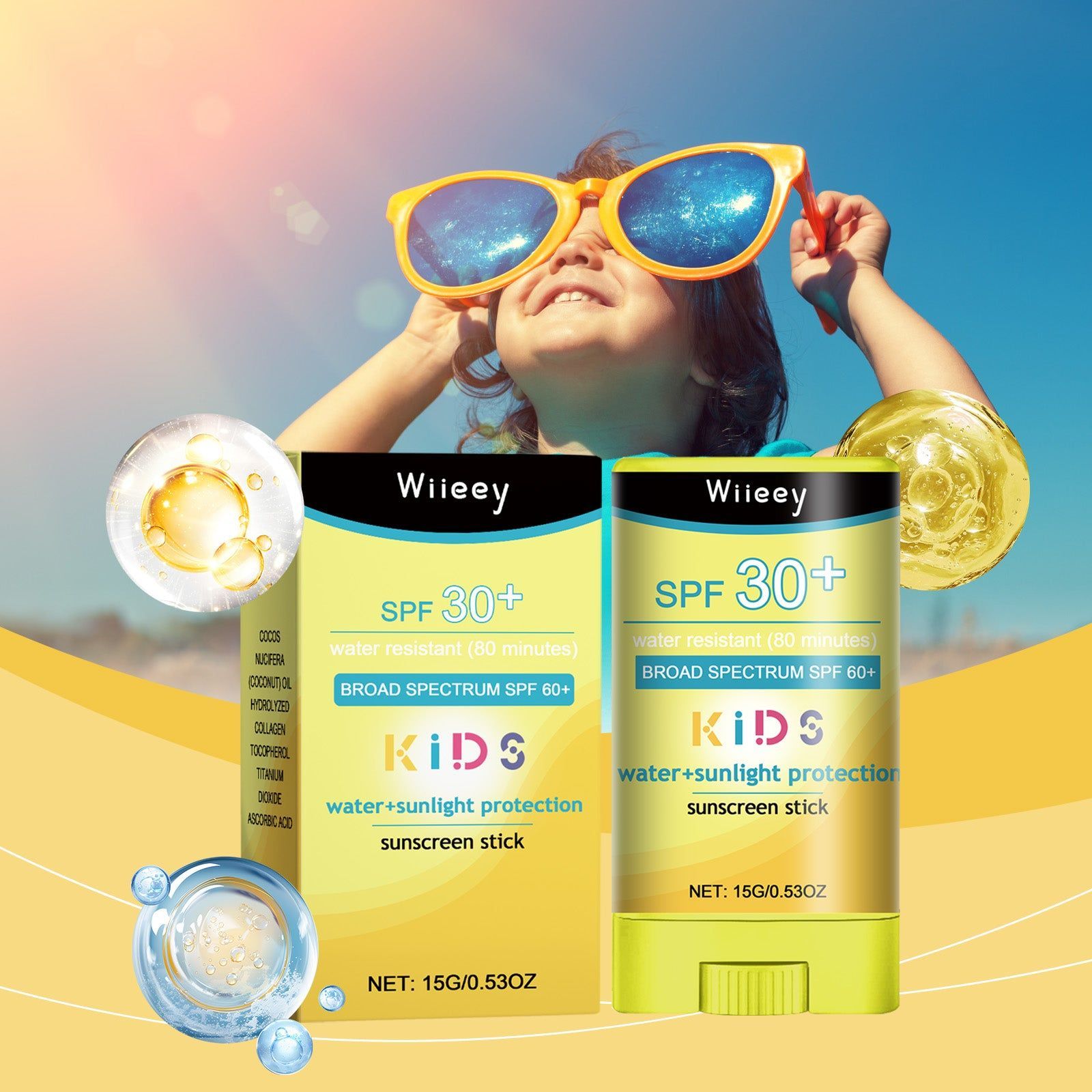 Child UV Protection Stick, Waterproof, Non-Sticky, Gentle, Summer Skin Shield ,15g