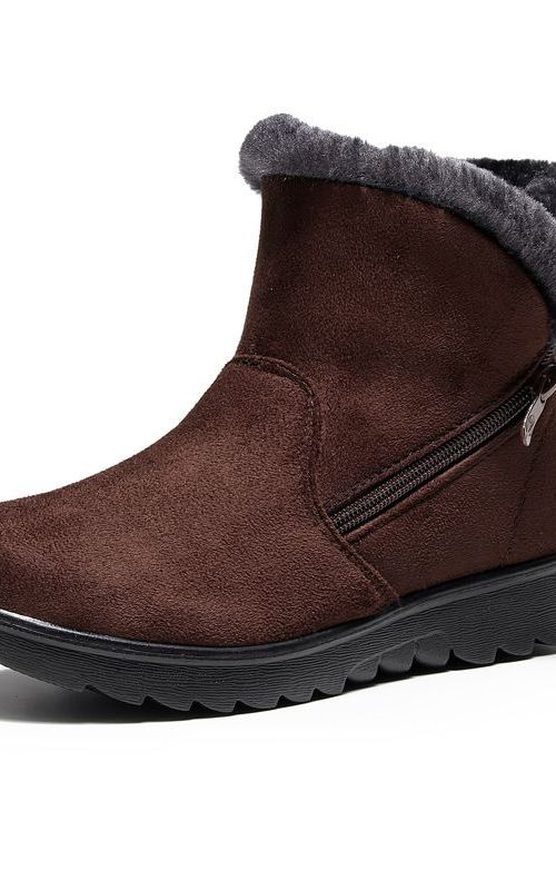 No-slip Winter Boots Zipper Solid Plush Warm Ankle for Women