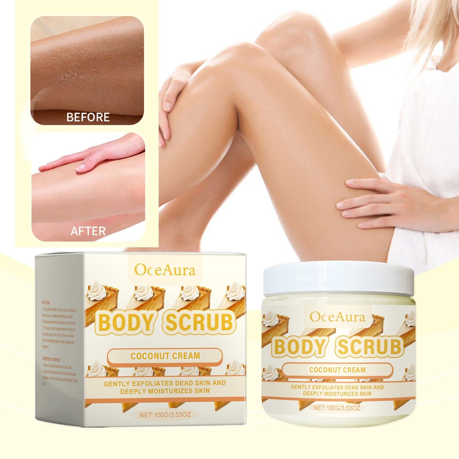 Coconut Body Scrub, Gentle Exfoliating Skin Care for Smooth, Soft, Radiant Skin ,100g