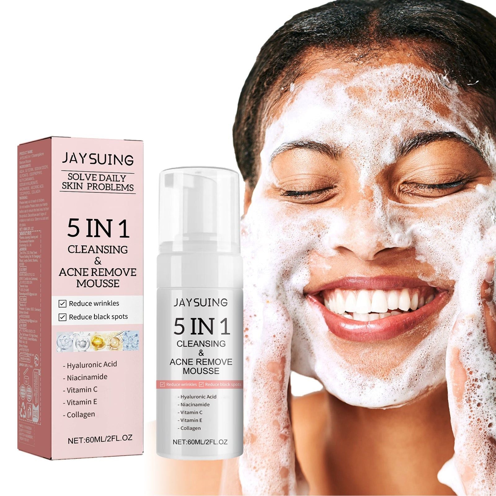 5 in 1 Cleansing Mousse for Pores, Blackheads, Acne, Oil Control, Brightening ,60ml