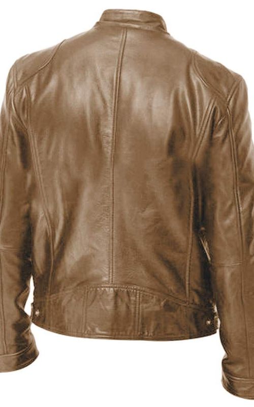Men Winter Leather Jacket Long Sleeve Zipper Slim Biker Coat Stand Collar Casual Outerwear