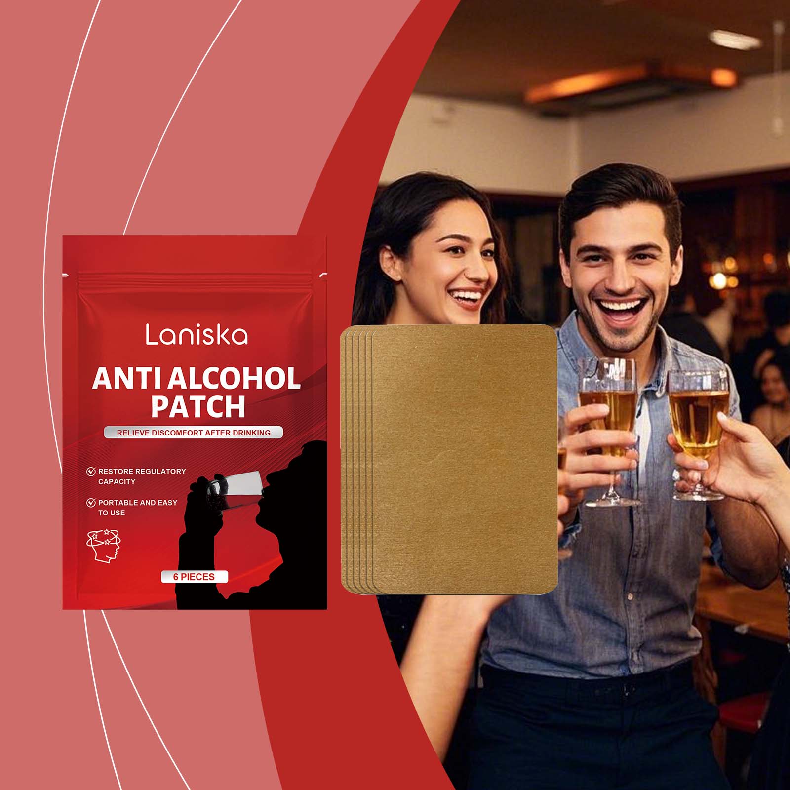 Body Care Patches, Herbal Recovery, Portable, Alcohol Hangover Relief ,6pcs