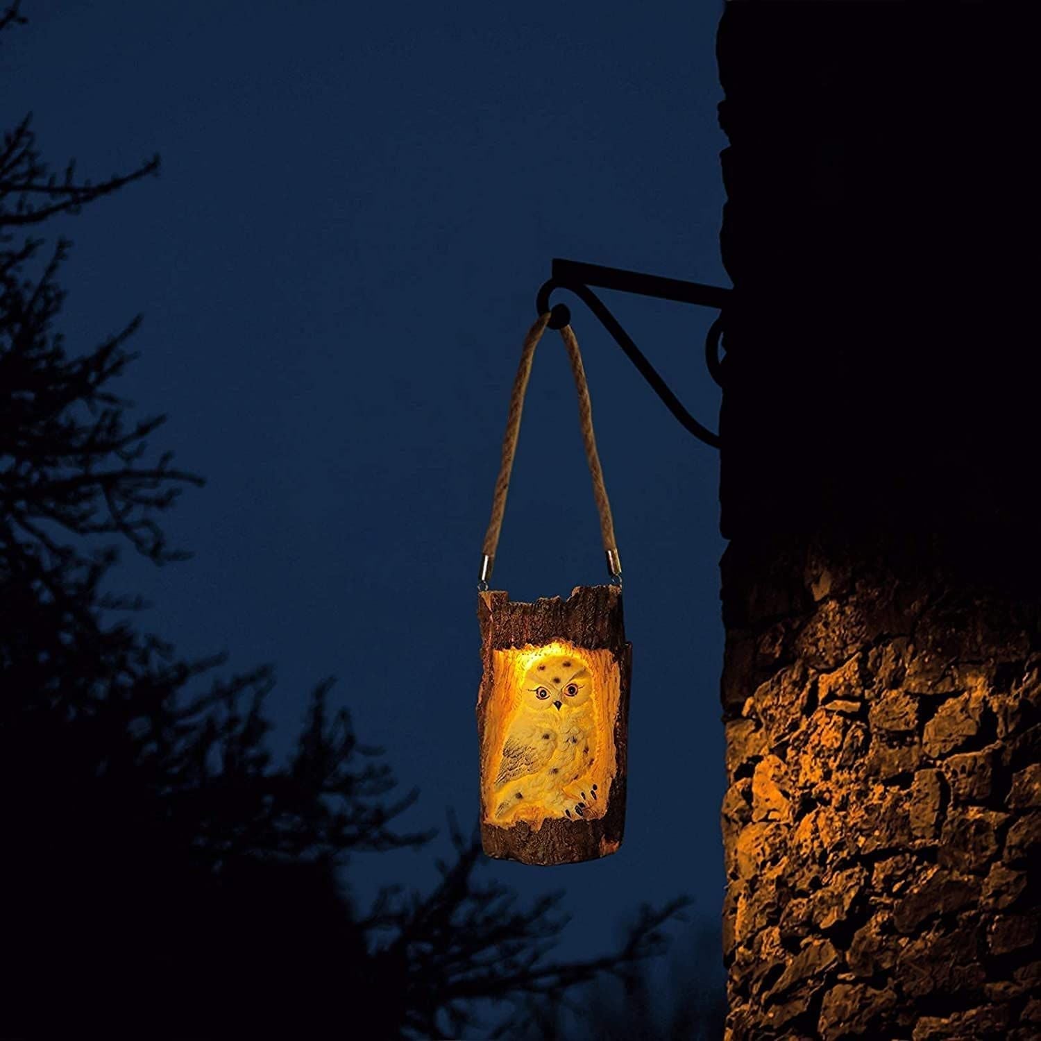 Solar Hanging Light Owl Tree Stump Lamp Lanterns Animal Statue Lanterns Garden Decoration