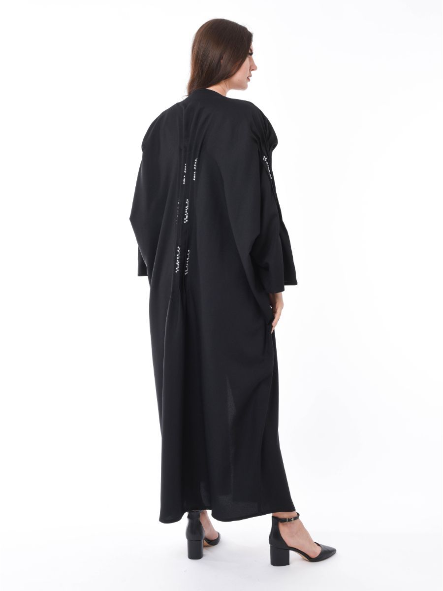 MOiSTREET Black Pleated Detail Abaya with Hand Sequin Embroidery