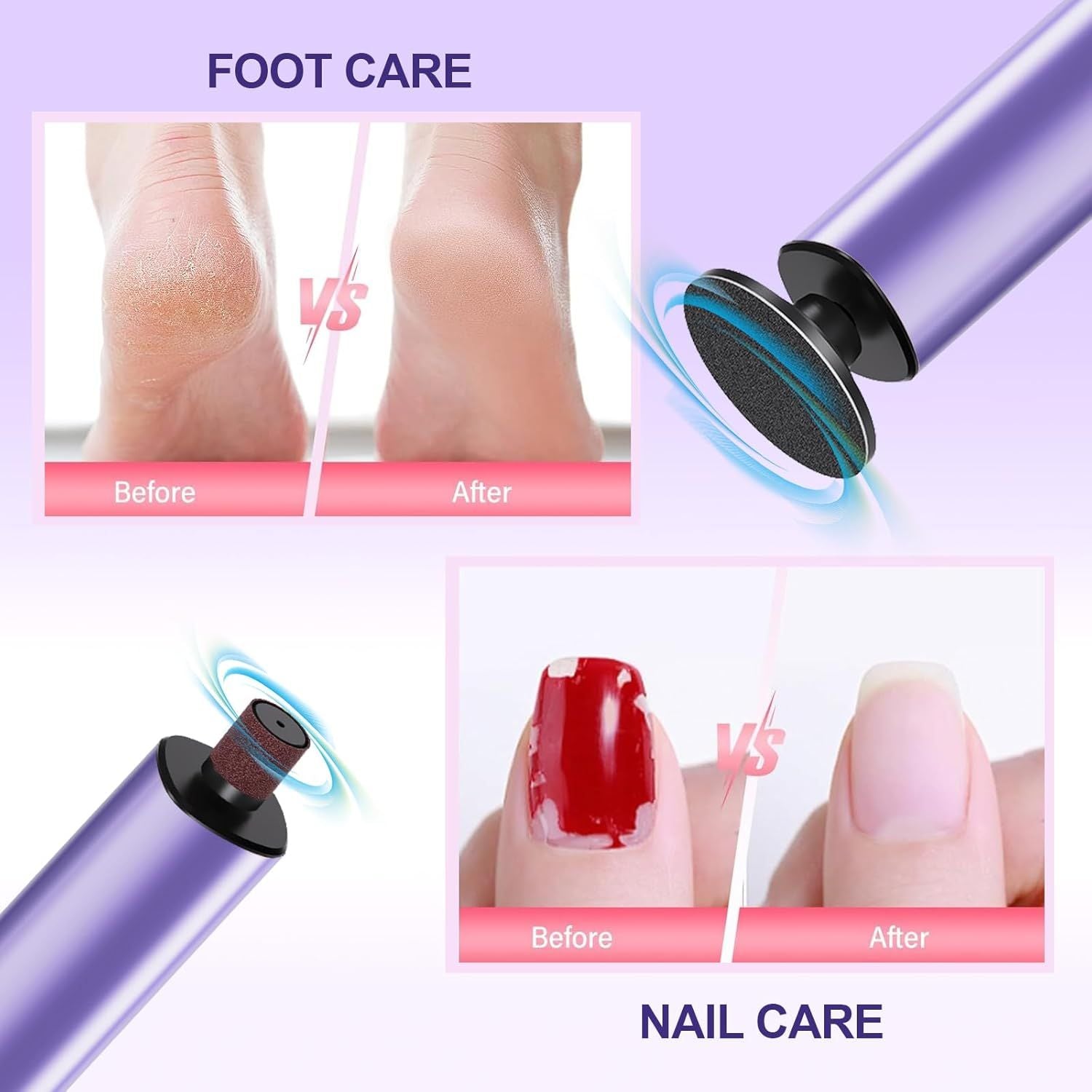 2 in 1 Electric Foot Callus Remover Rechargeable Electric Foot File Sander for Feet Nails