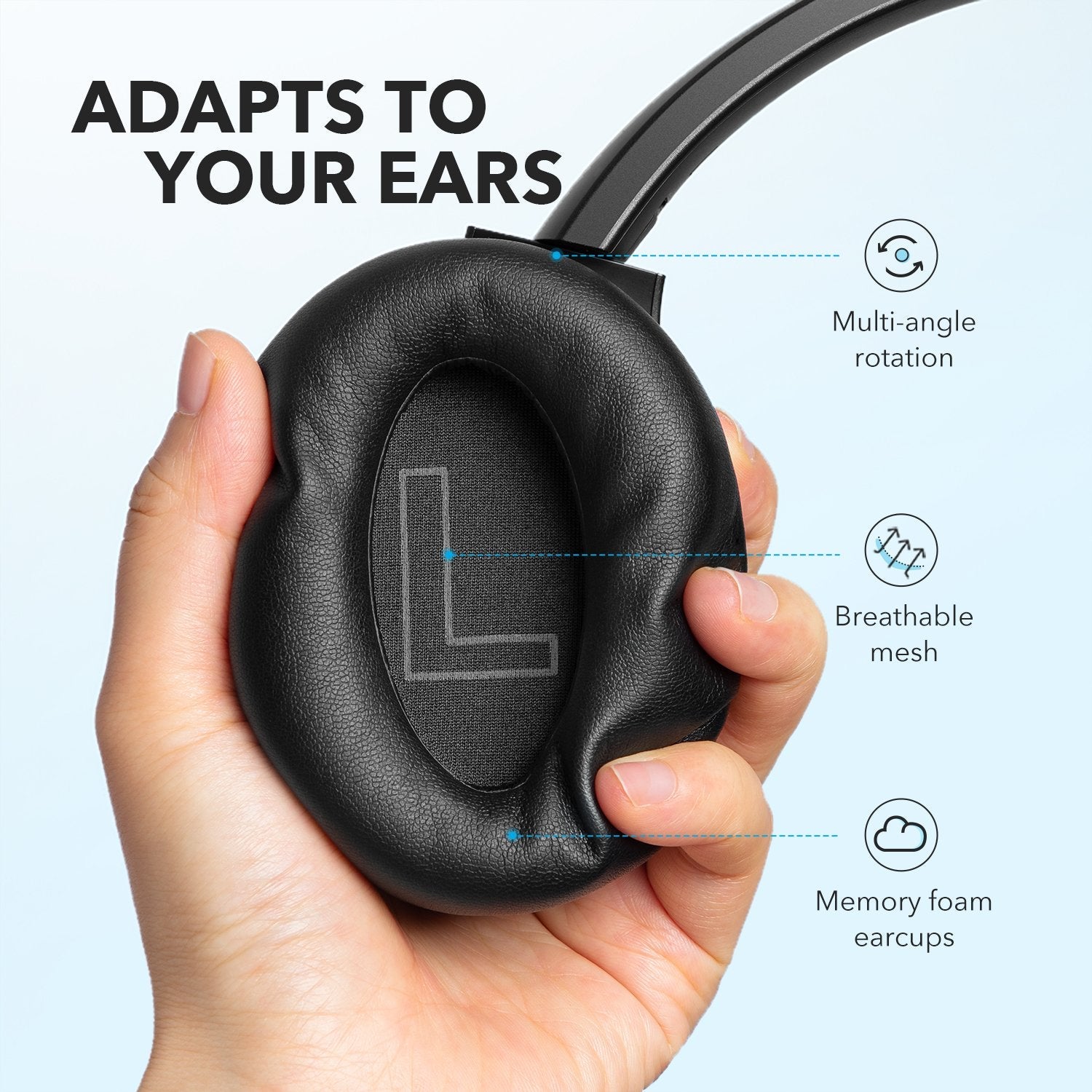 Anker Soundcore Life Q20+ Active Noise Cancelling Headphones, Hi-Res Audio Wireless Over-Ear Headphones, Black