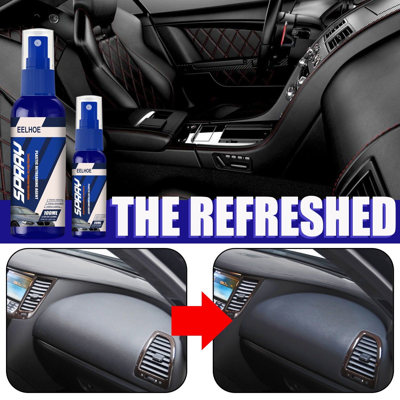 Car Plastic Refurbisher, Coating, Dust Prevention, Interior Shine ,100ml