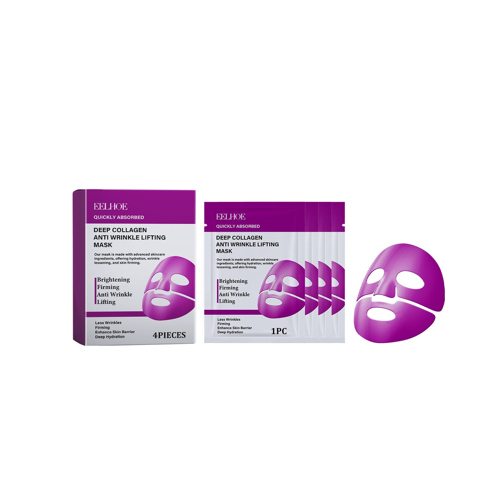 Collagen Facial Care Mask, Hydrating, Anti-Aging, Moisturizing, Youthful Skin ,4pieces
