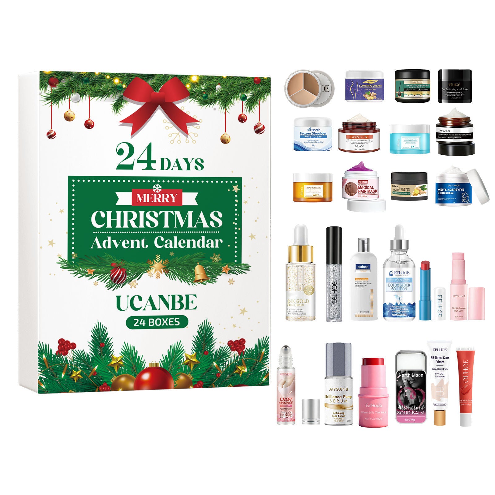 Christmas Surprise Blind Box, Skincare & Makeup, Moisturizing Facial Care, Holiday Beauty Countdown ,24 boxes
