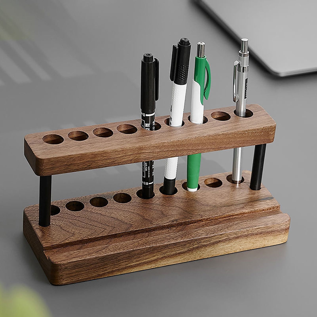 Wooden Pen Holder for Desk Crochet Hook Holder 9 Holes Storage Organizer for Crochet Tools