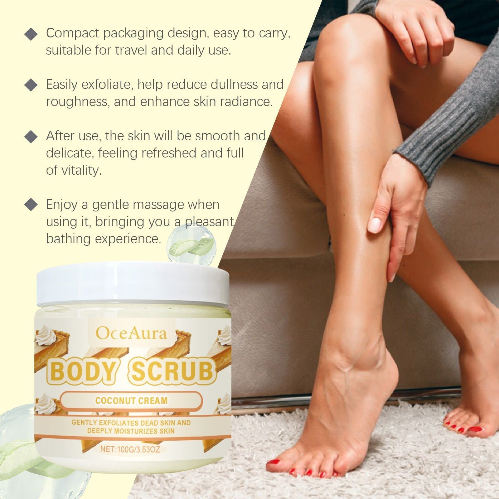 Coconut Body Scrub, Gentle Exfoliating Skin Care for Smooth, Soft, Radiant Skin ,100g