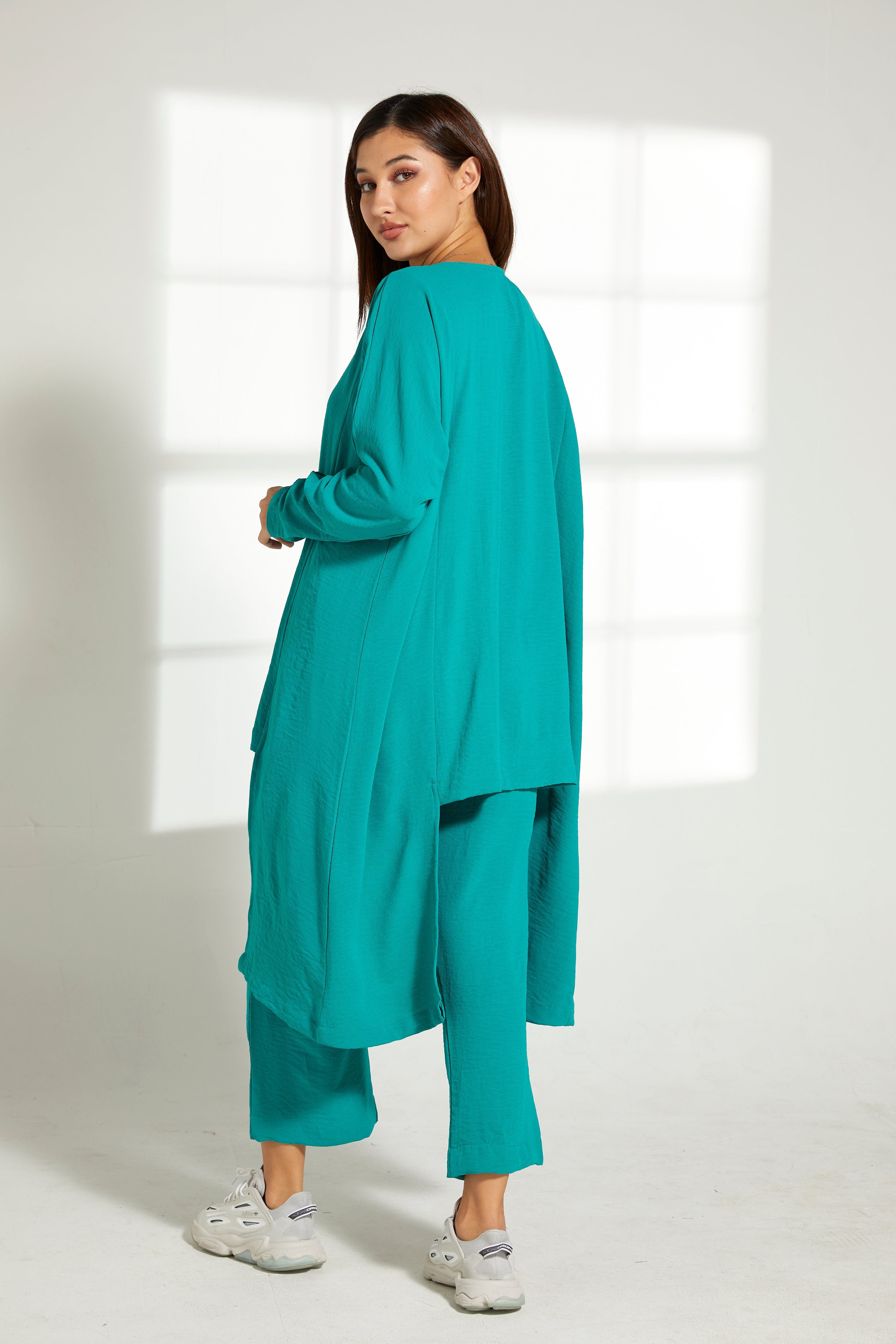 MOiSTREET Sea Green CEY Fabric Top And Pants Set