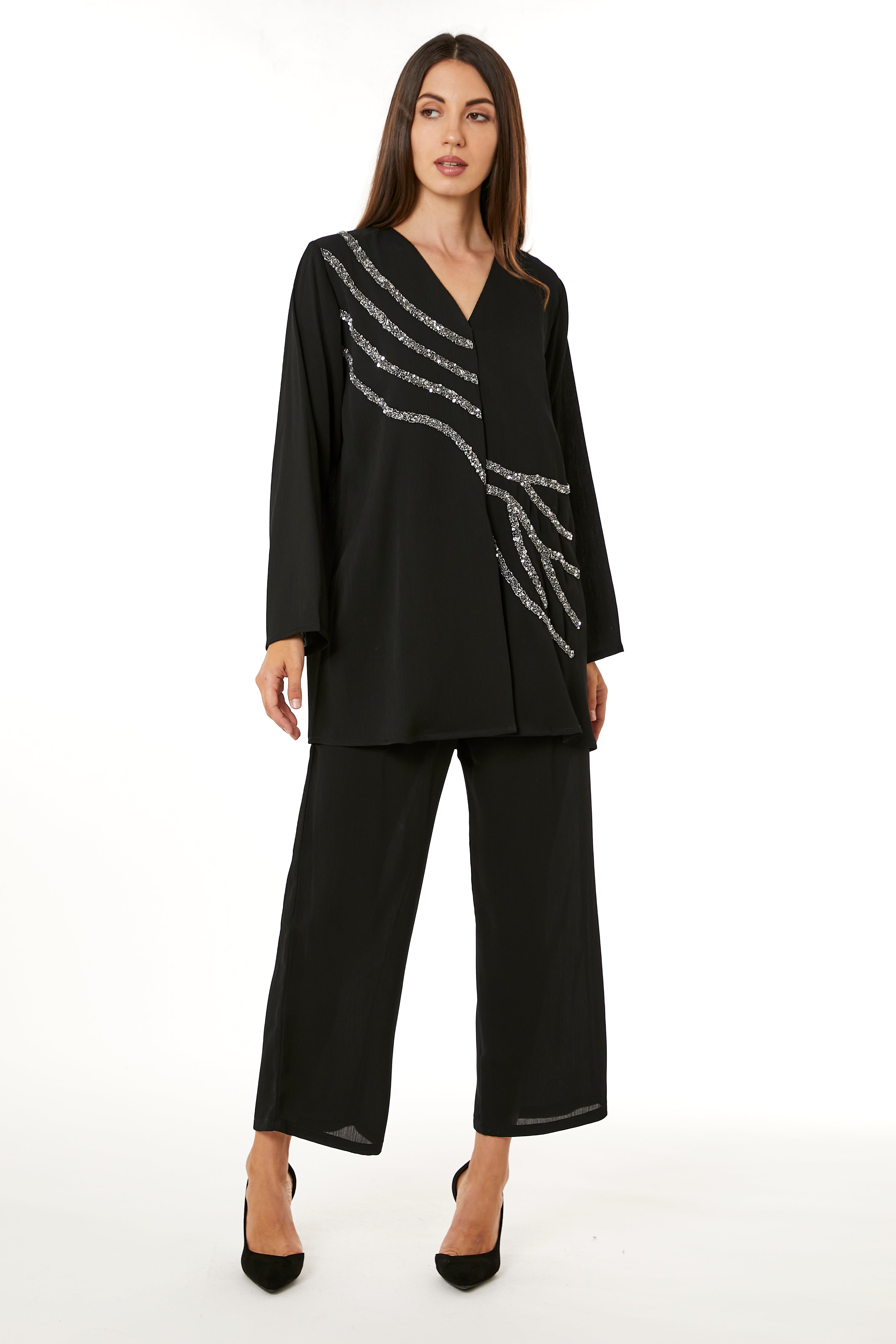 MOiSTREET Black Zoom Top and Pants Set