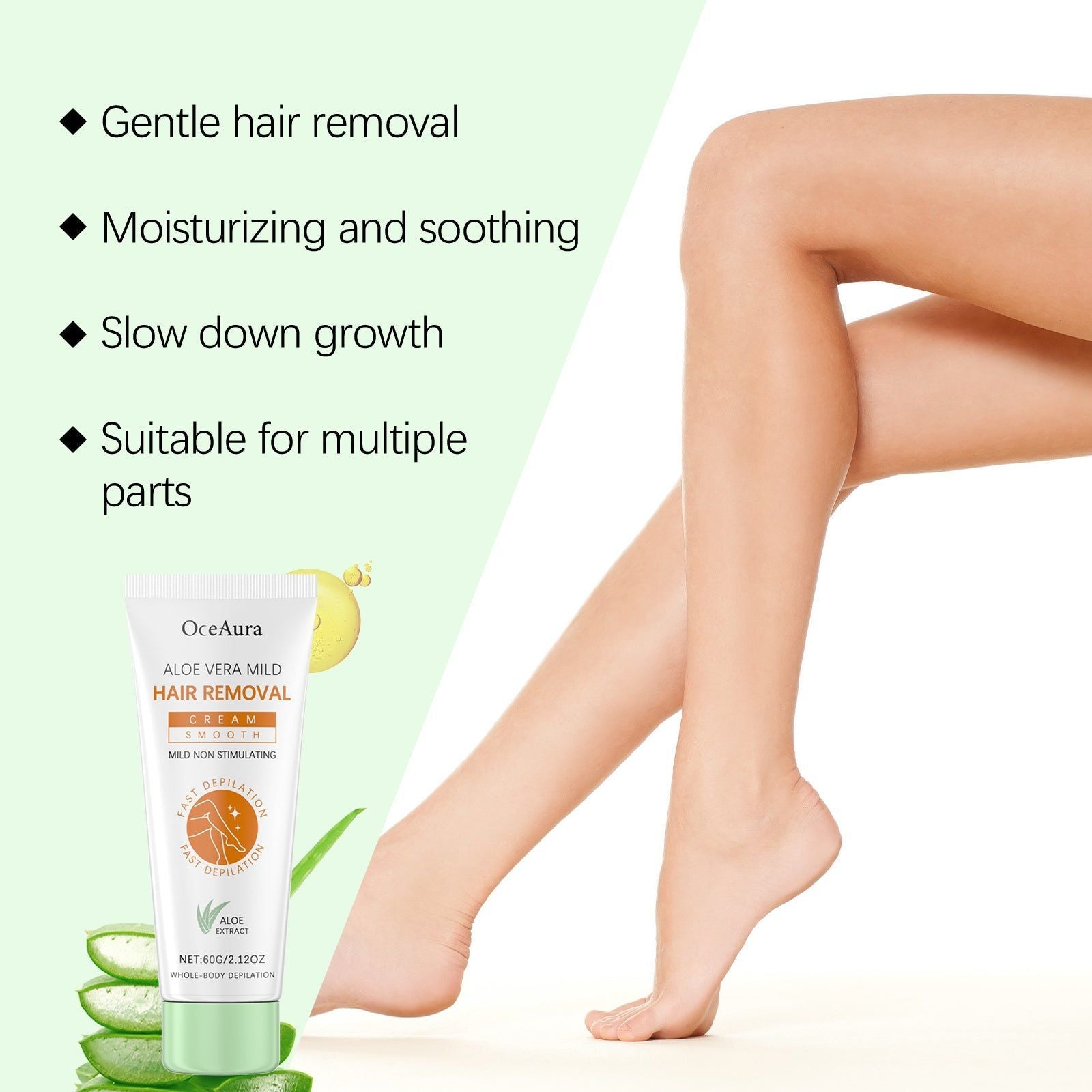 Aloe Soothing Hair Removal Cream, Gentle, Moisturizing, Fast-Acting, Long-Lasting Smoothness ,60g