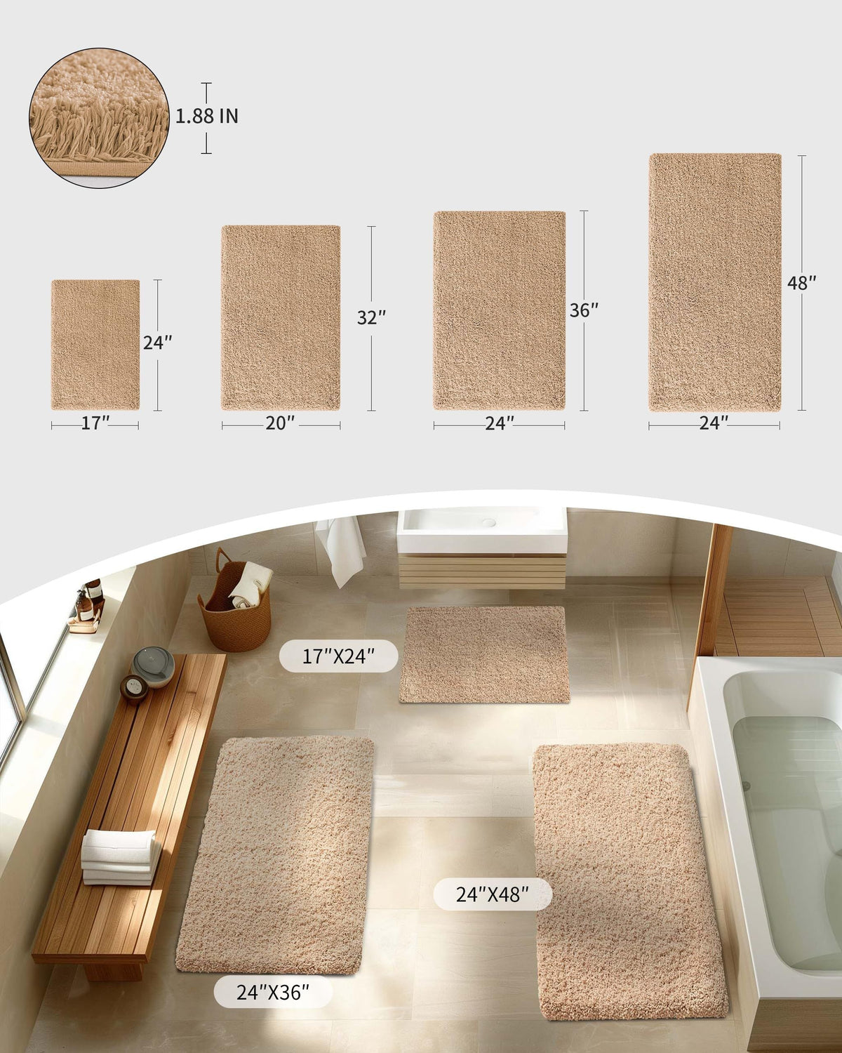 AIESY® Non Slip Fluffy Long Runner Washable Plush Luxury Bath Mat
