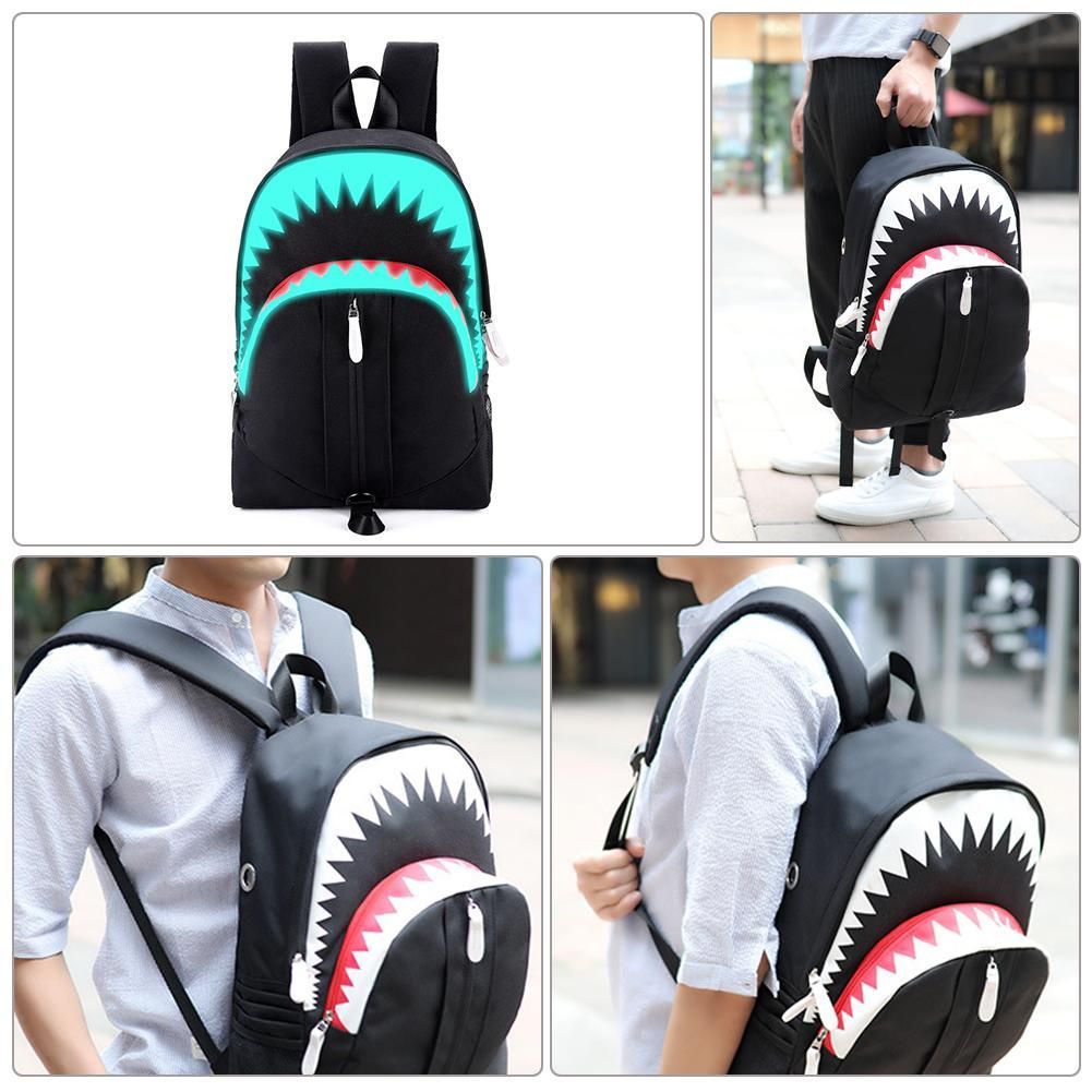Luminous Backpack Shark Laptop Backpack Usb Charging School Bag Waterproof Travel Bag