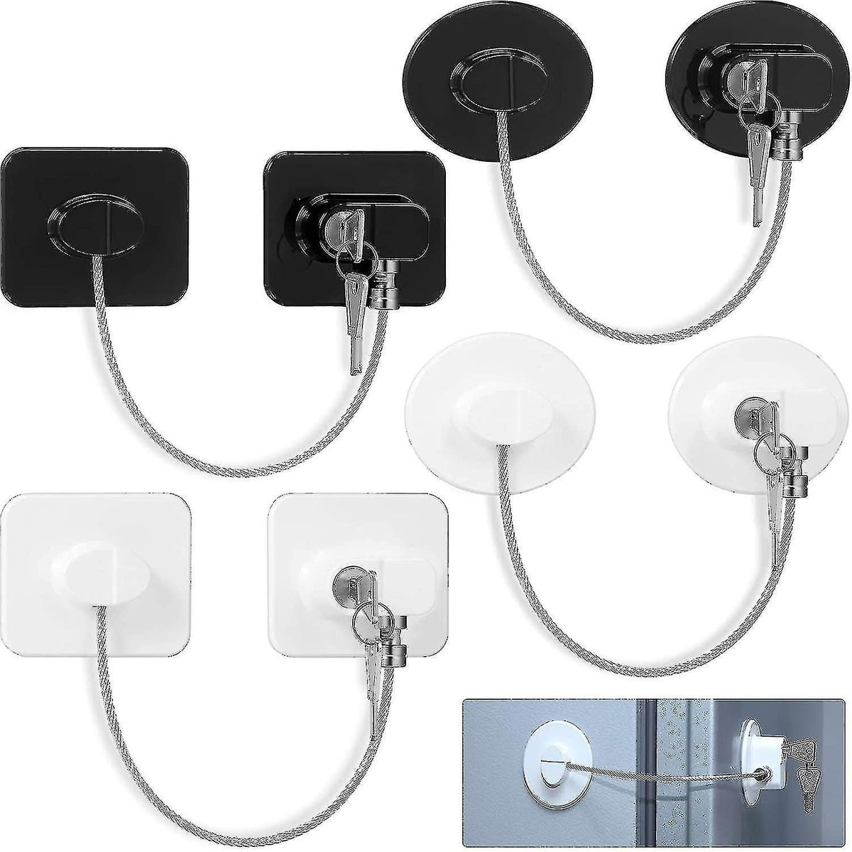 4 Piece Refrigerator Lock Set With 8 Keys for Childproof Security
