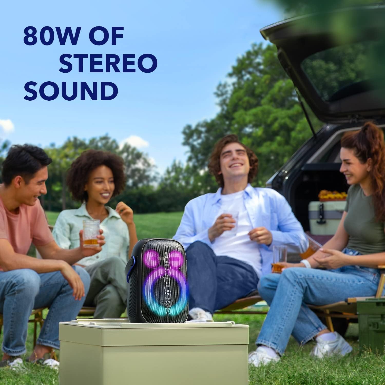 مكبر صوت الحفلات المحمول Anker Soundcore Rave Neo 2 المزود بتقنية BassUp و PartyCast 2.0، مع مدة تشغيل تصل إلى 18 ساعة، باللون الأسود