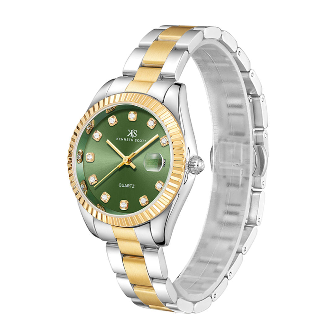 Kenneth Scott Women's Analog Green Dial Watch, K23546-TBTG