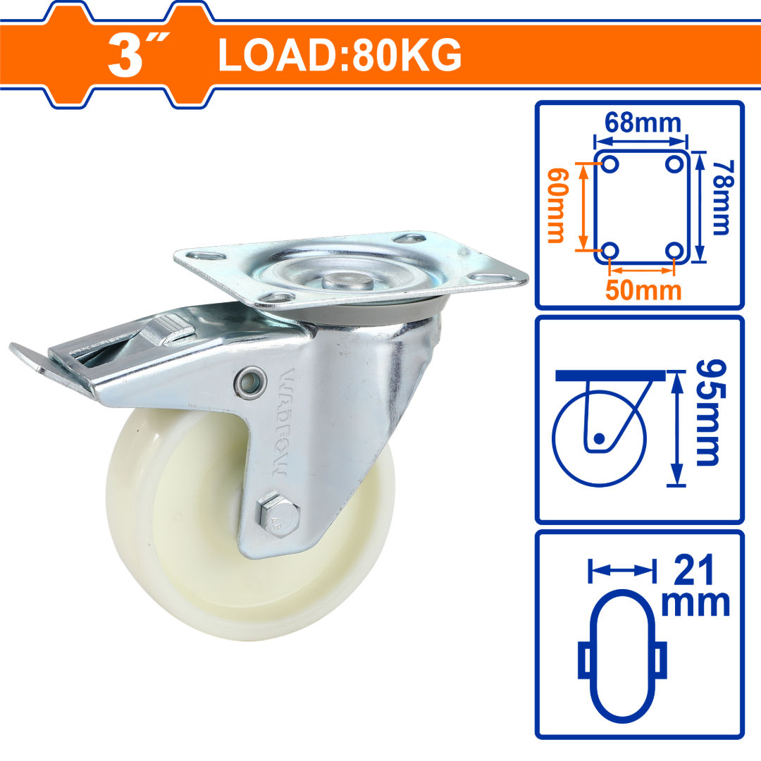 WADFOW Swivel Caster Wheels with Brake, PP Series