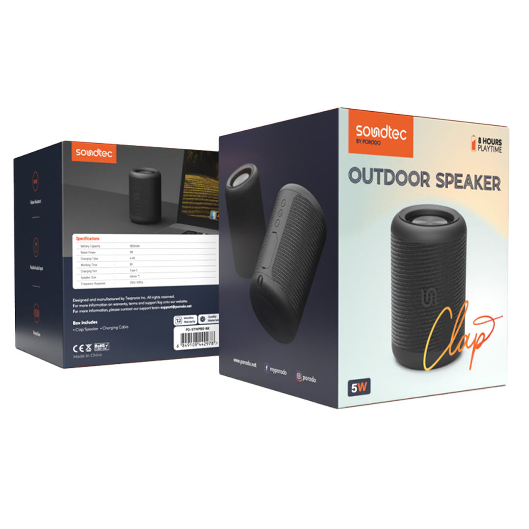 Porodo Soundtec IP65 Waterproof Portable Bluetooth Speaker, 5W, 8H Playtime, USB-C, Orange
