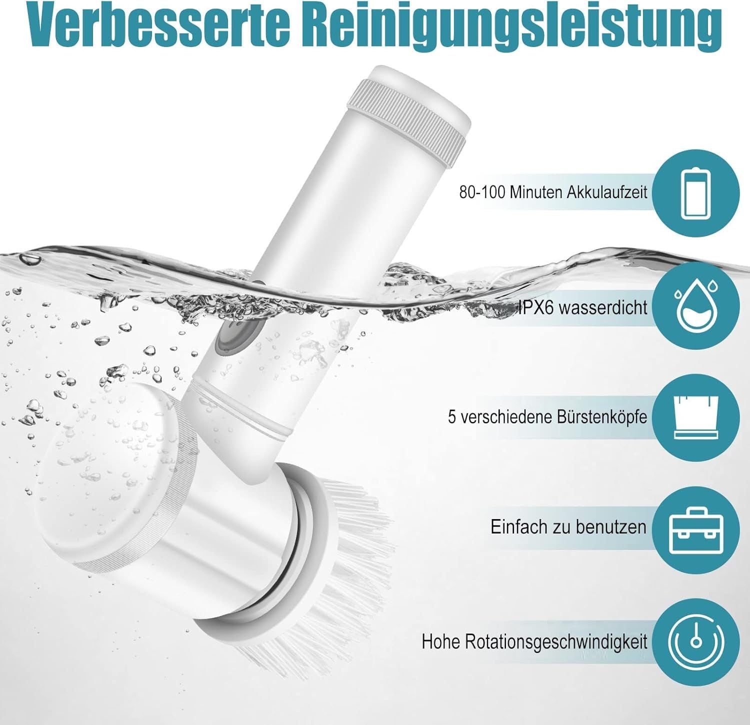 Electric Spin Scrubber Electric Cleaning Brush With 5 Replaceable Brush Heads For Bathtub Floor
