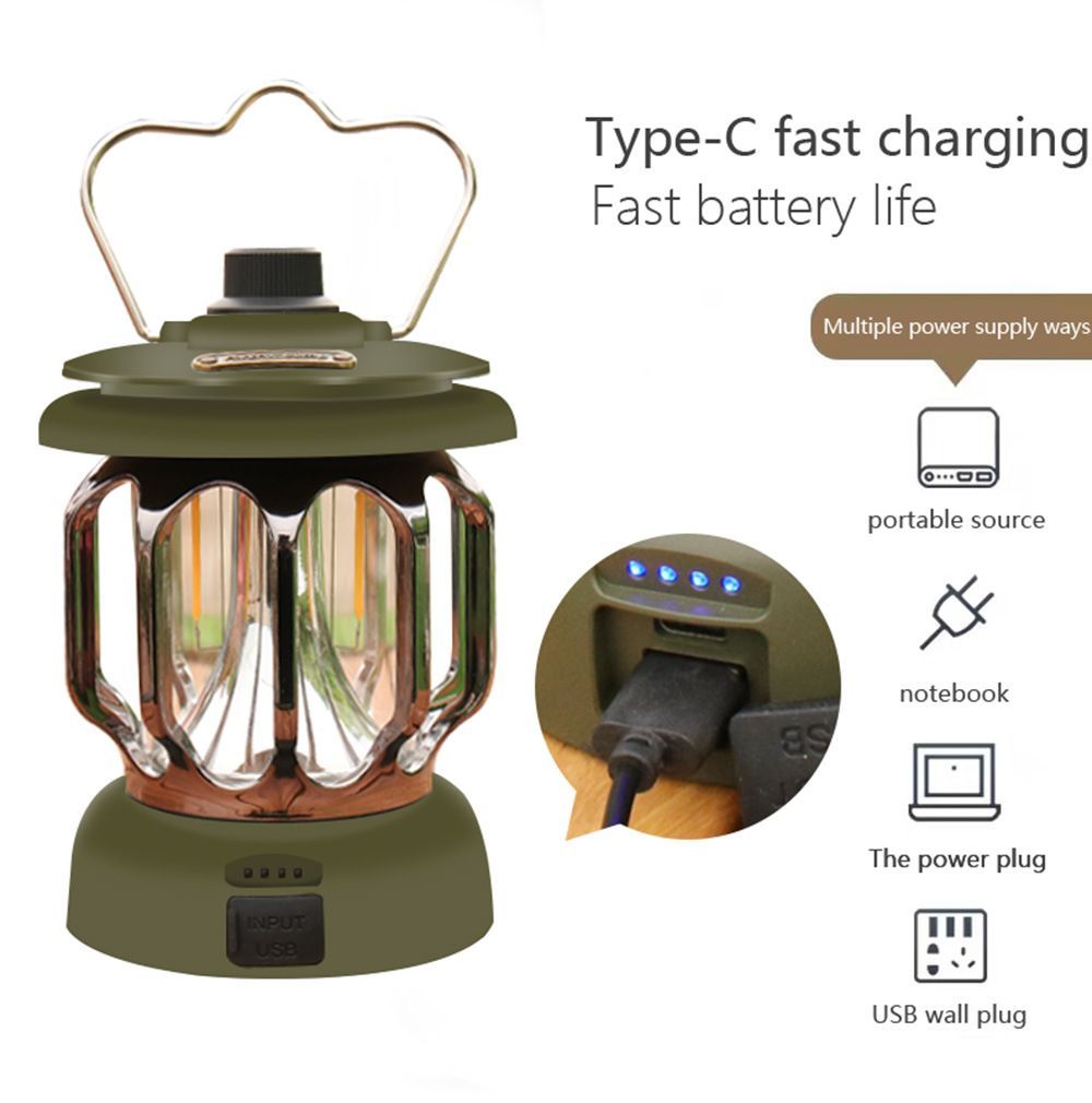 Retro Camping Lantern Portable Rechargeable Camping Lamp Emergency Light Torch