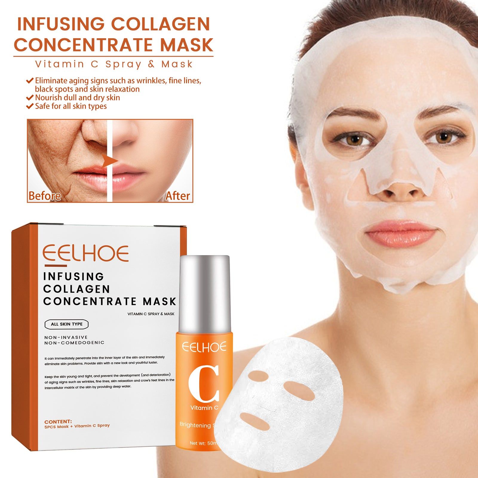 Collagen Mask Spray Anti-Aging Hydrating Moisturizer for Youthful Skin ,1set