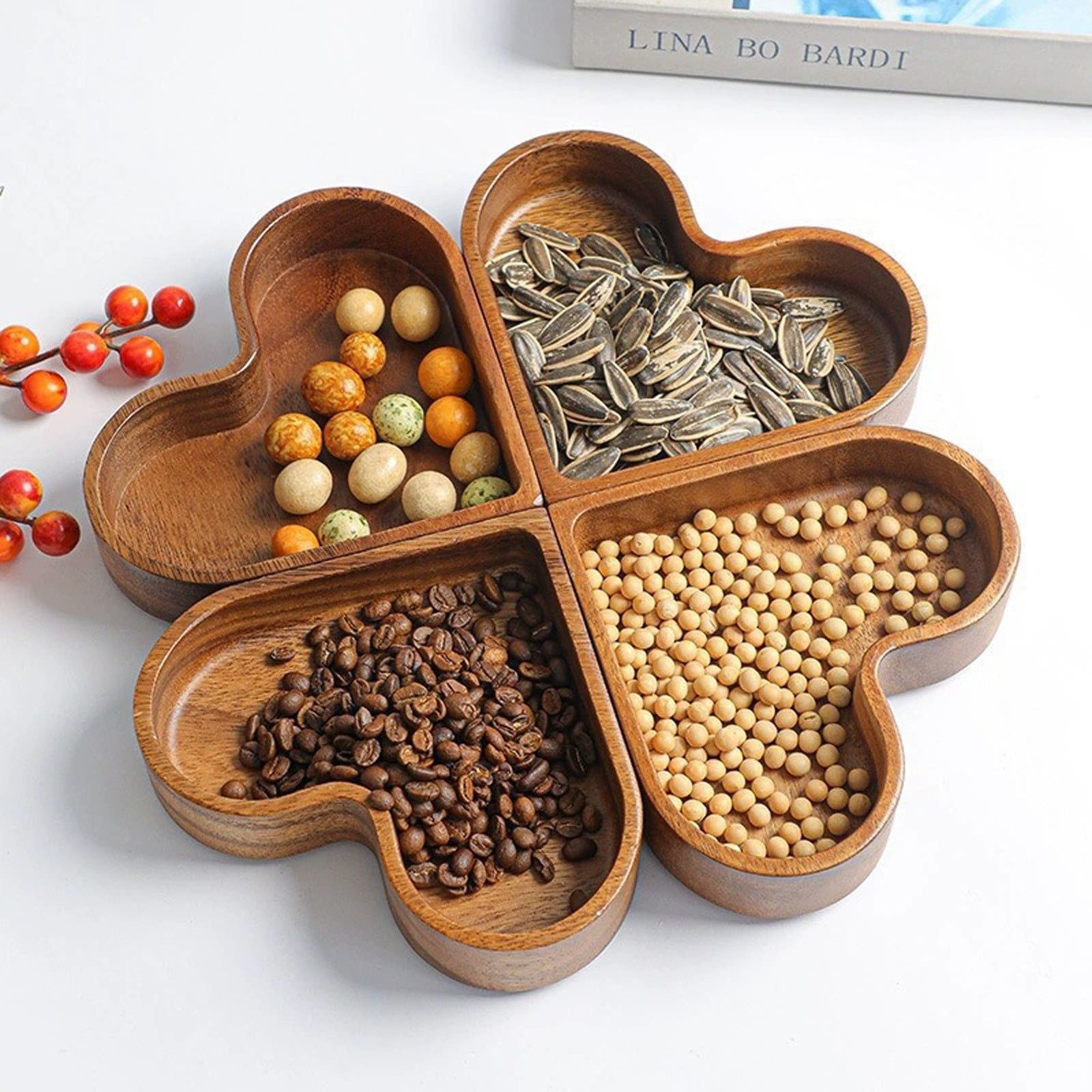 4Pcs Heart Shaped Serving Tray Wood Serving Bowl Stackable Dried Fruit Tray for Wedding Tabletop