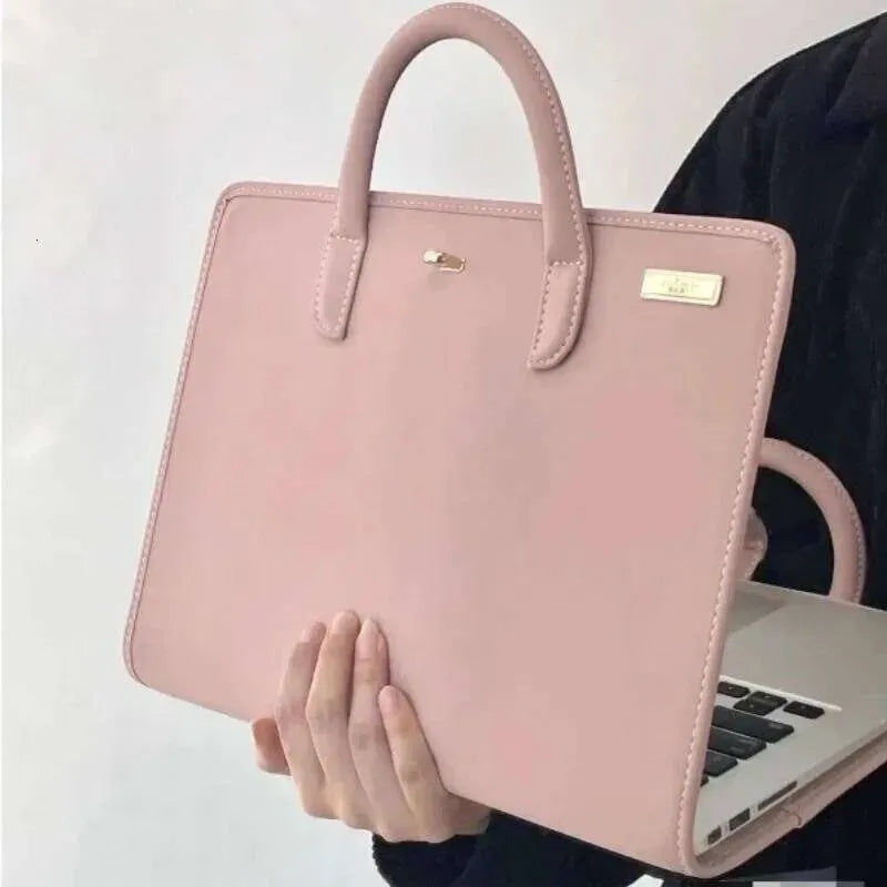 Laptop Case PU Leather Notebook Bag Pink Tote Bag Stylish Handbag