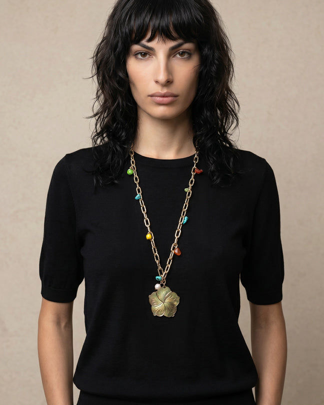 ZÉNA O Aluminum Chain necklace plis semi precious stones