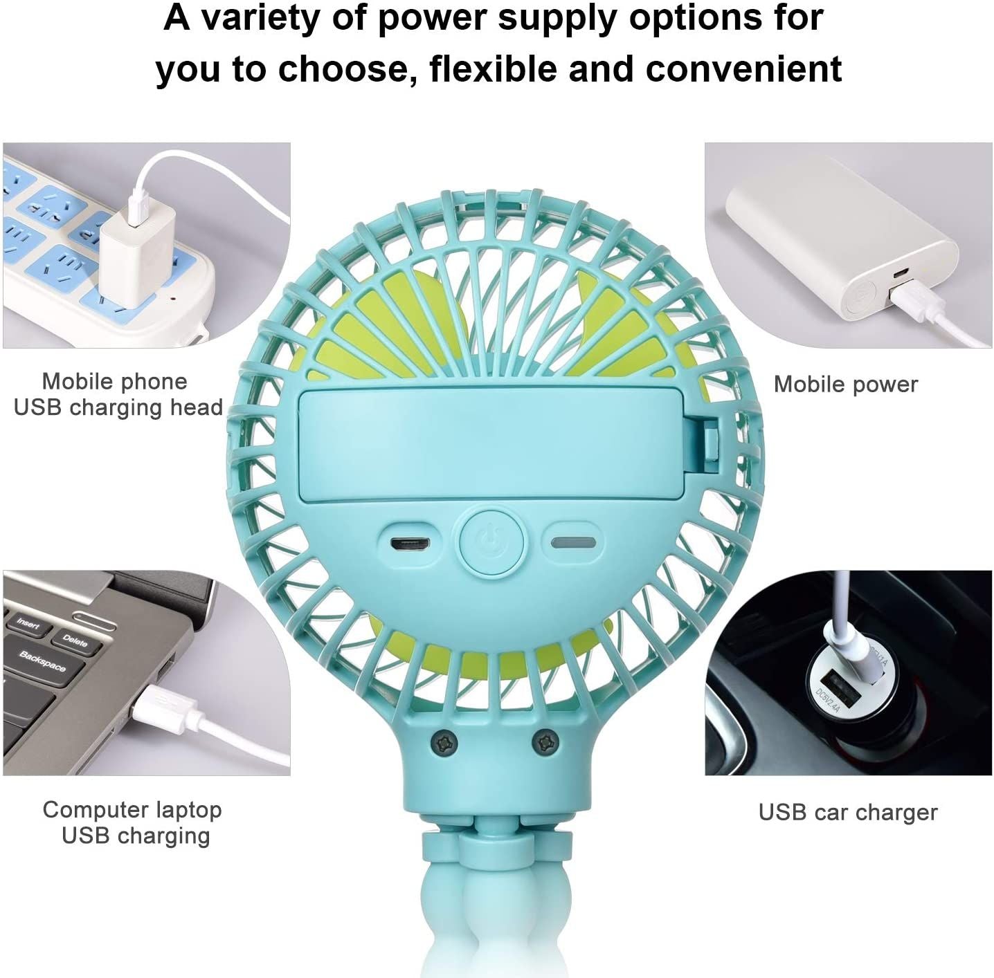 Mini Handheld Baby Stroller Fan Rechargeable Octopus Cooling Stand Fan