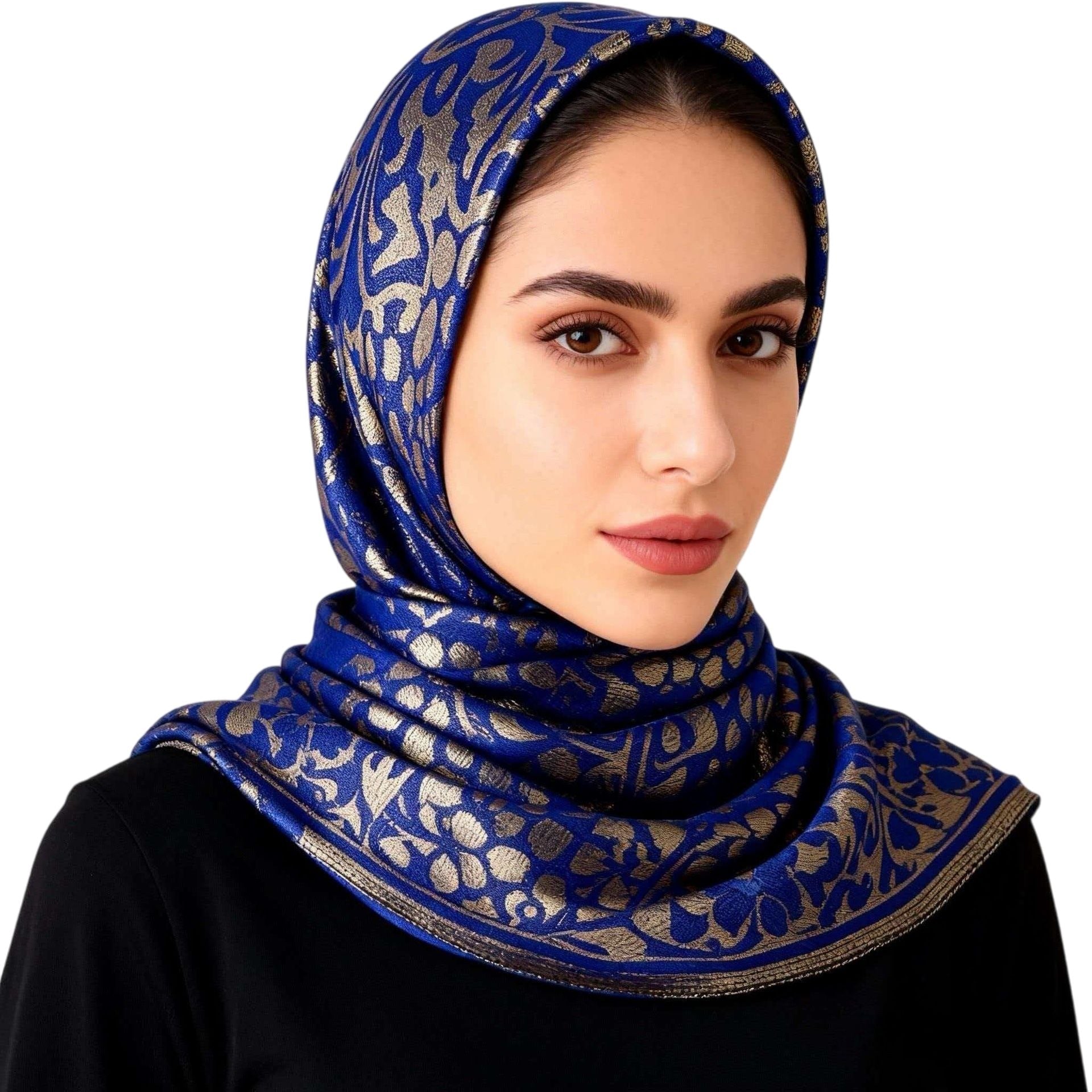 Royal Blue Silk Satin Jacquard Square Scarf for Women 85x85cm