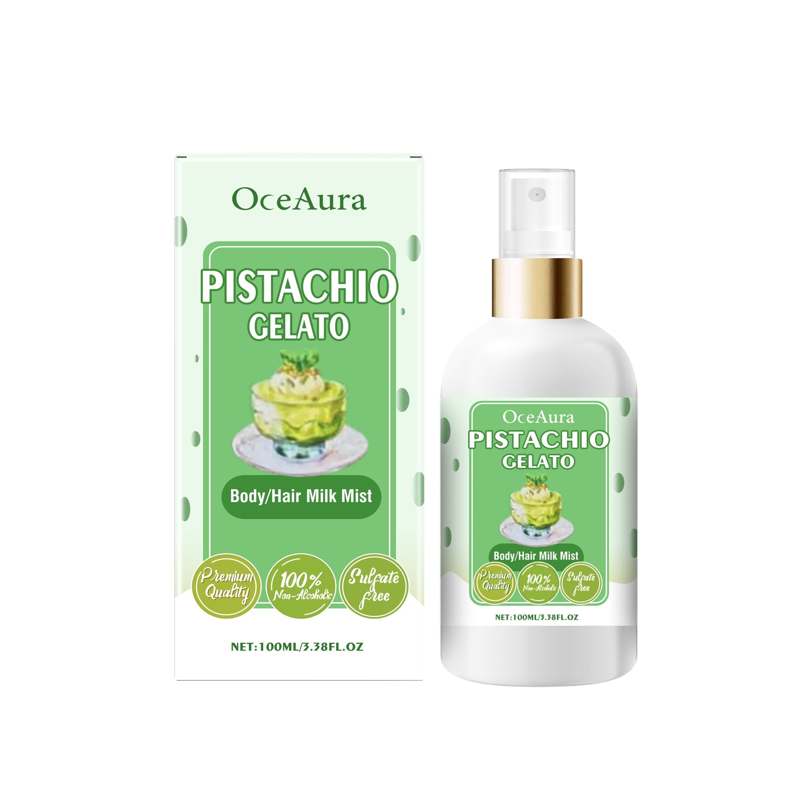 Body Care Moisturizing Spray, Refreshing Pistachio Ice Cream Scent, Allover Hair and Skin Hydration ,100ml