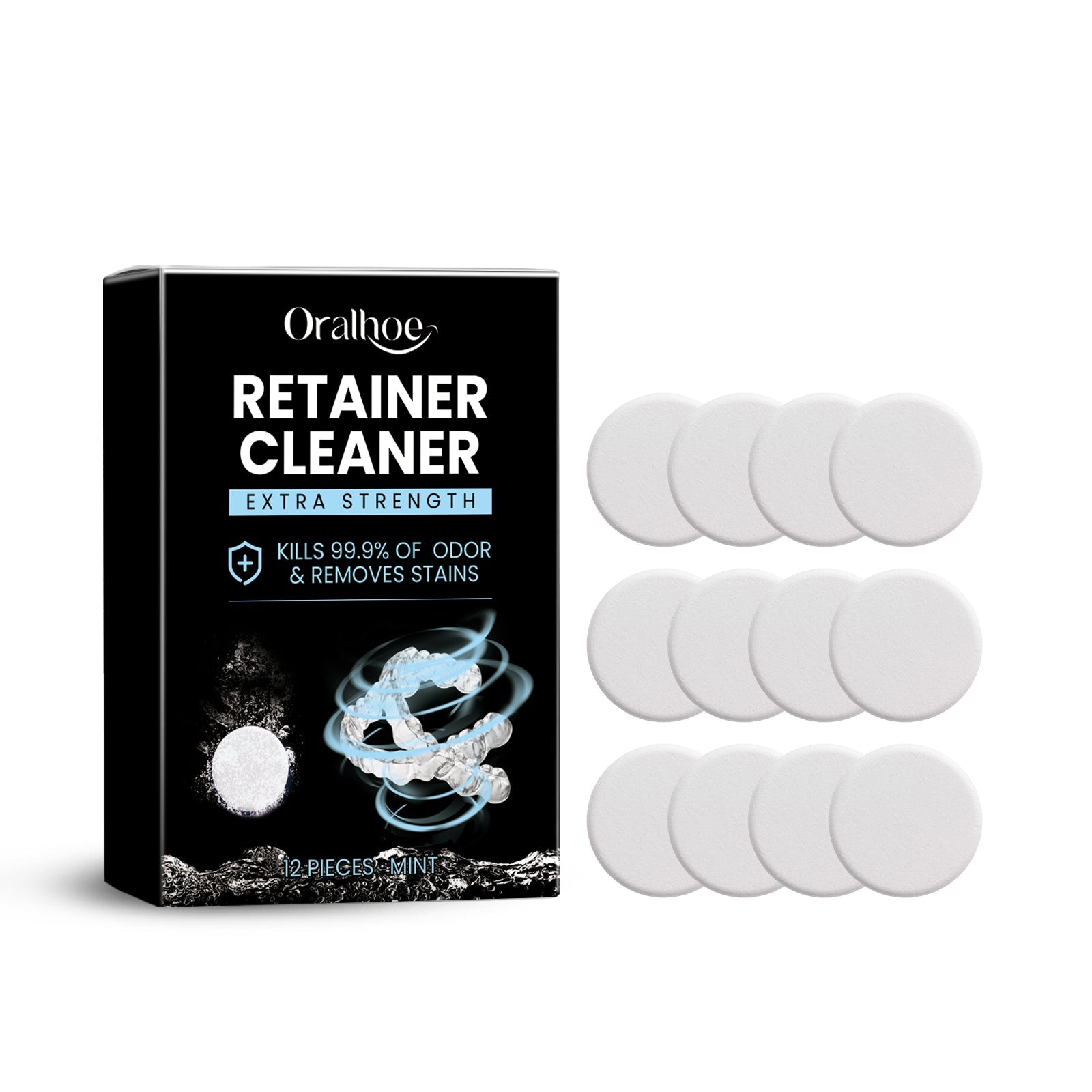 Denture Cleaning Tablets, Fresh Breath, Stain Removal, Oral Hygiene, Easy to Use ,12pieces