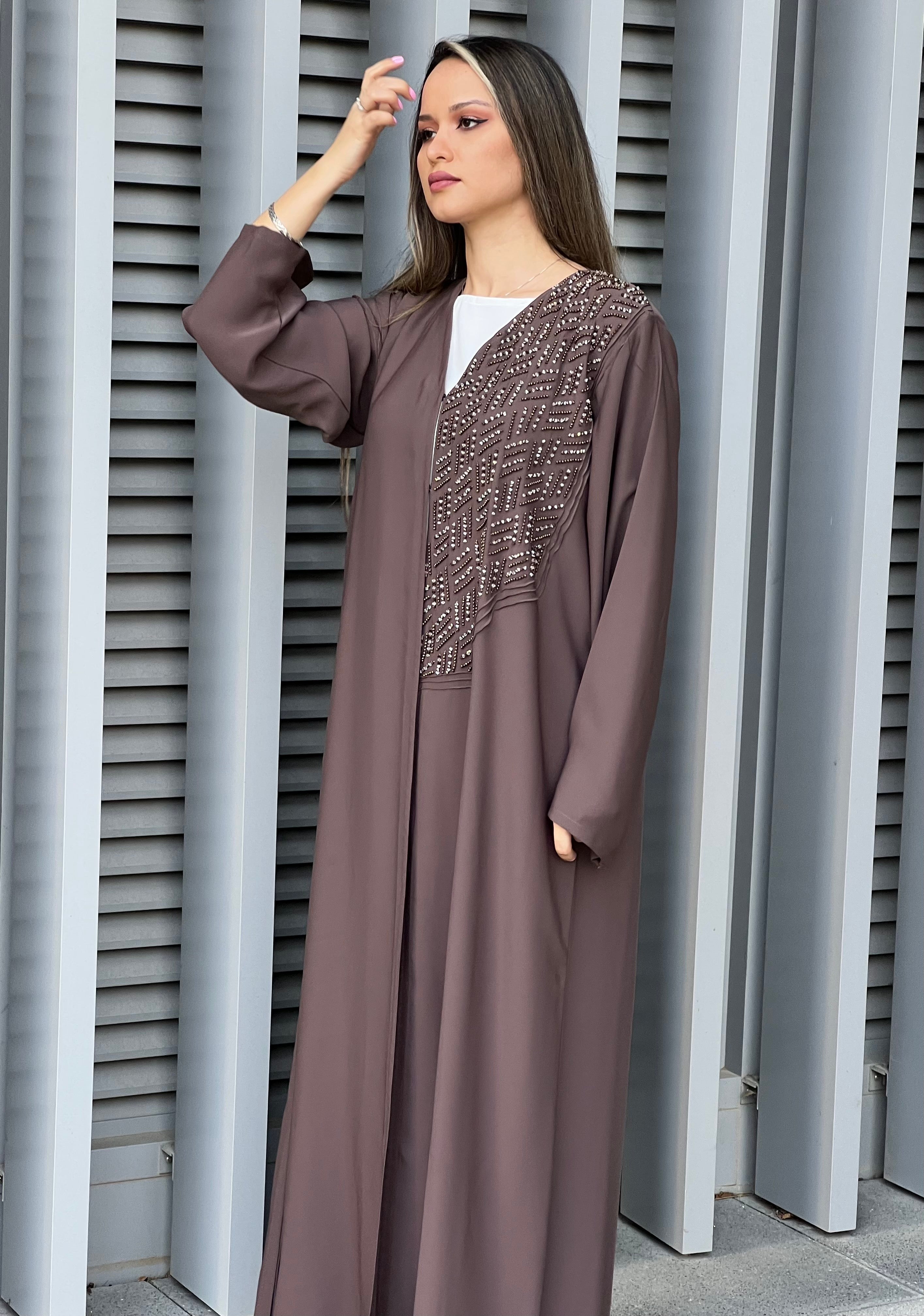 MOiSTREET Embroidered Korean Nada Brown Abaya