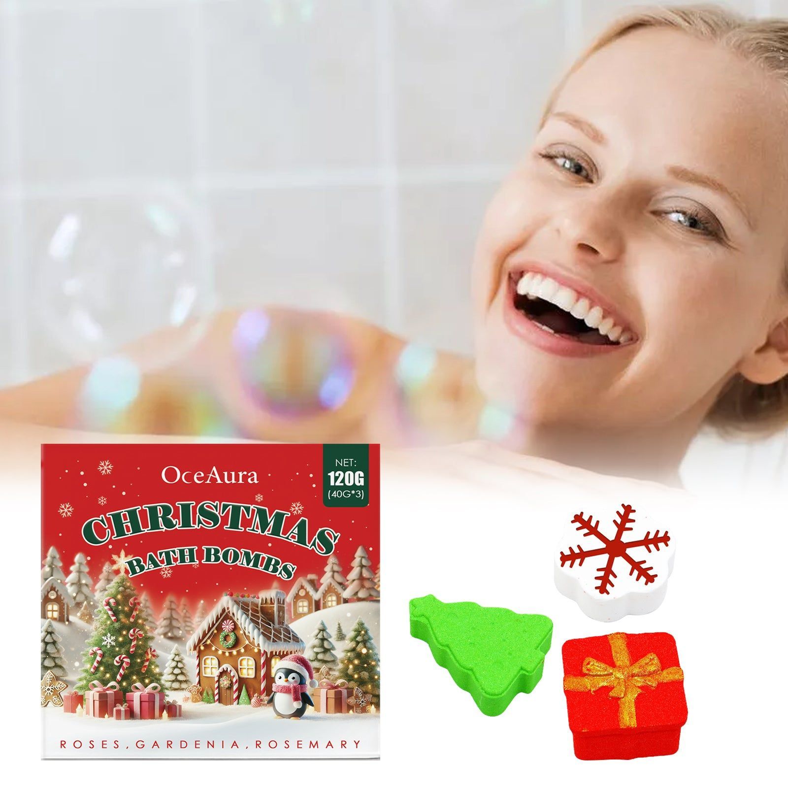 Christmas Bath Ball Set, Body Cleansing, Moisturizing, Relaxing Fragrance ,120g