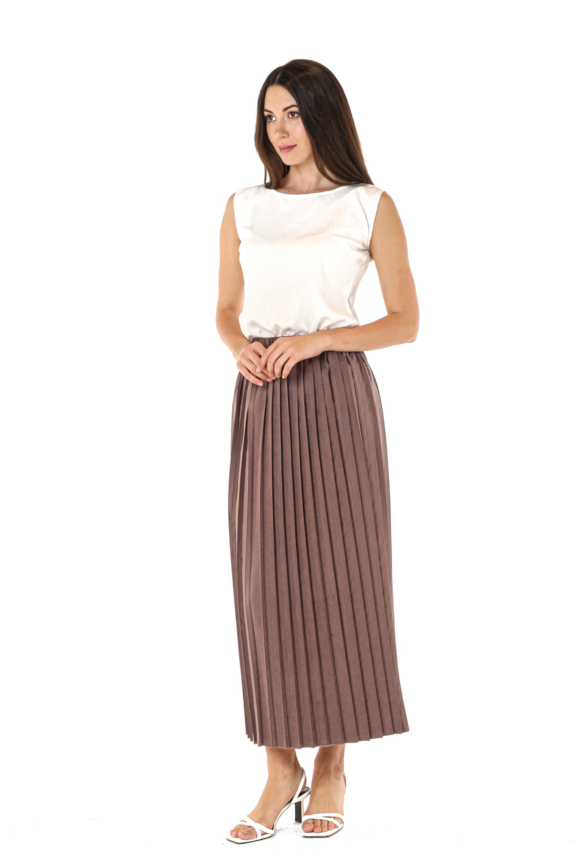 MOiSTREET Brown Shamua Pleated Skirt